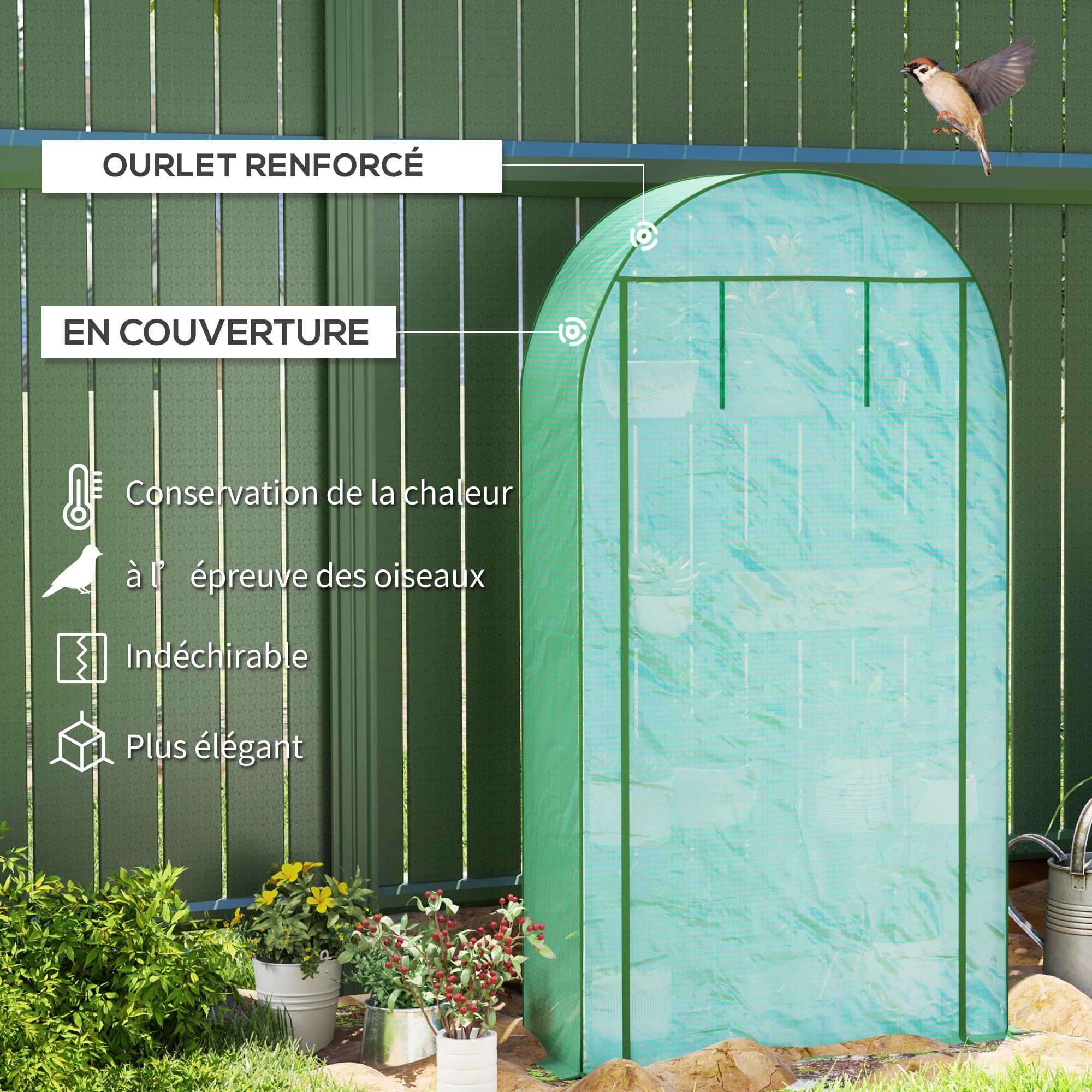 Outsunny Serre de Jardin Serre de Balcon avec étagères à 4 Niveaux, Cadre en Acier, bâche en PE pour légumes, Plantes, Fleurs, Toutes Saisons, 105 x 45 x 160 cm, Vert