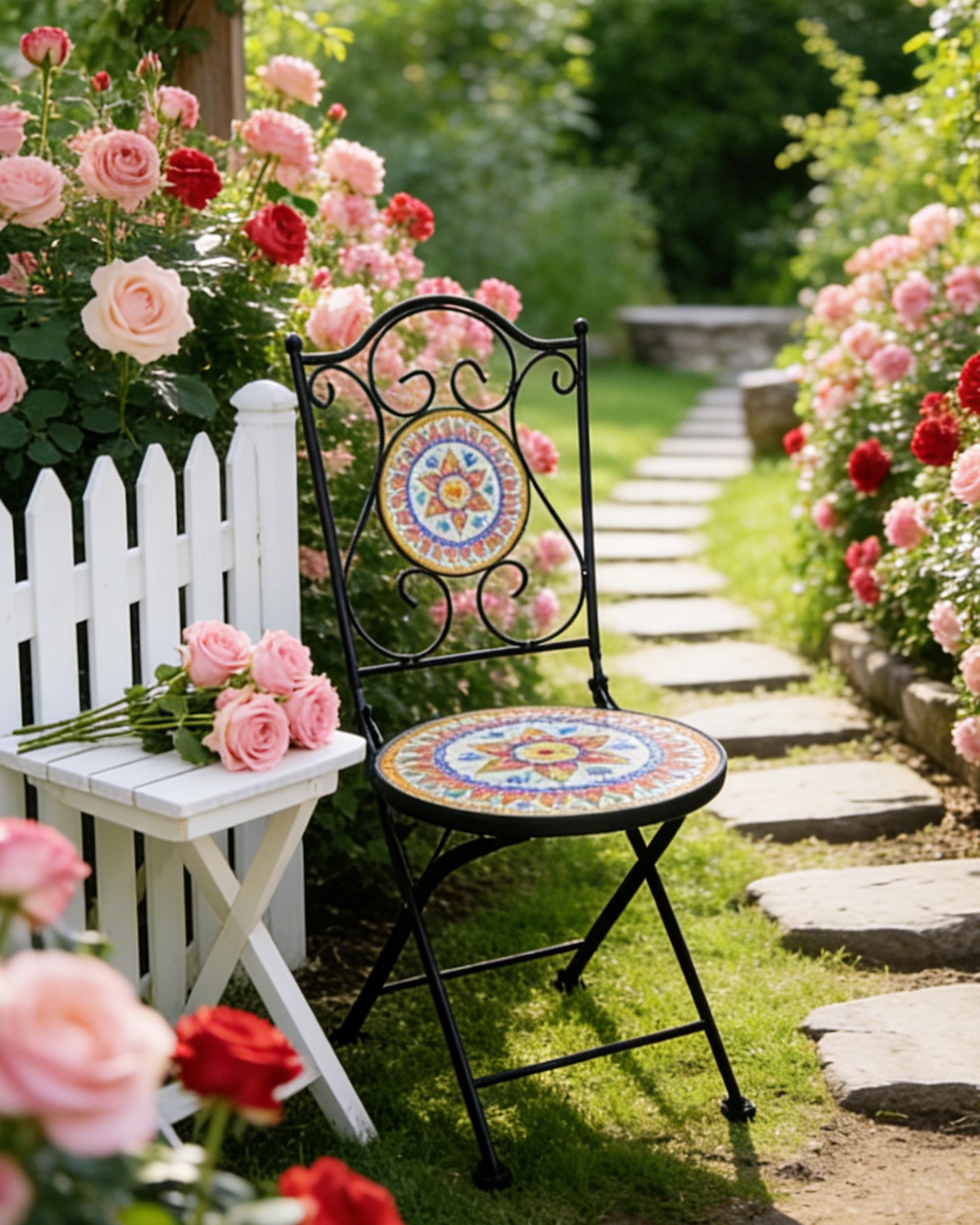 Chaise de Jardin,Chaise Bistrot Exterieur,Chaises Pliante en Mosaïque pour Balcon,Terrasse,Jardin