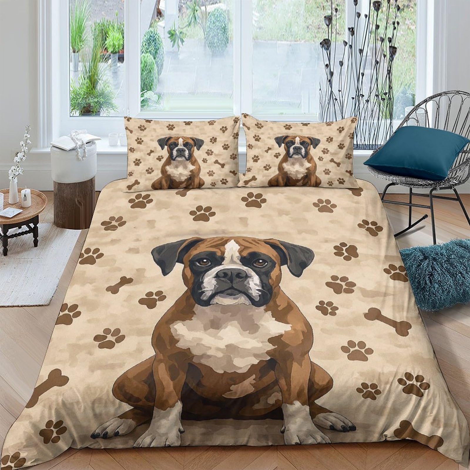 Ctjqhvkz Style-10 3D Printed Boxer Dog Fitted Sheet Microfiber Soft Non-Slip Paw Pattern Bed Cover For Bedroom Guest Room Decor Single（135X200cm）