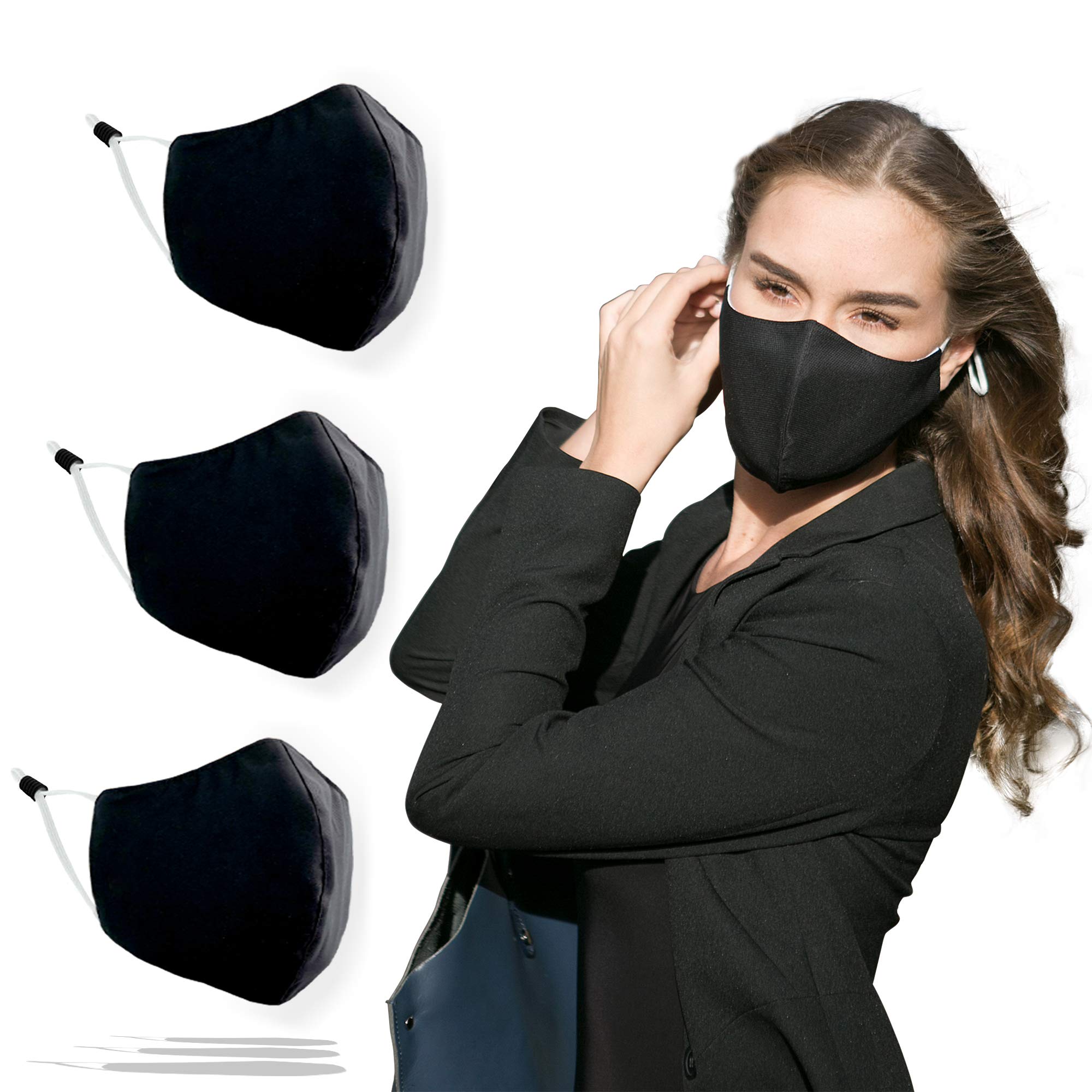 Premium Cloth Face Mask Washable Reusable Soft Breathable Fabric Good Fit 3-Ply Protection with Nose Wire Stretchy Ear Straps Bike Sport