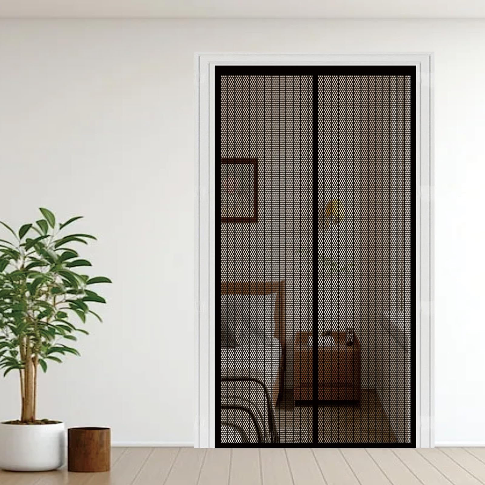 Door Fly Screen 93 x 205 cm Powerful Magnets and Magic Tape, No Drill Installation, Automatically Closes Keeps Bugs Out Anti Mosquito Mesh Curtain for Sliding Door, Black