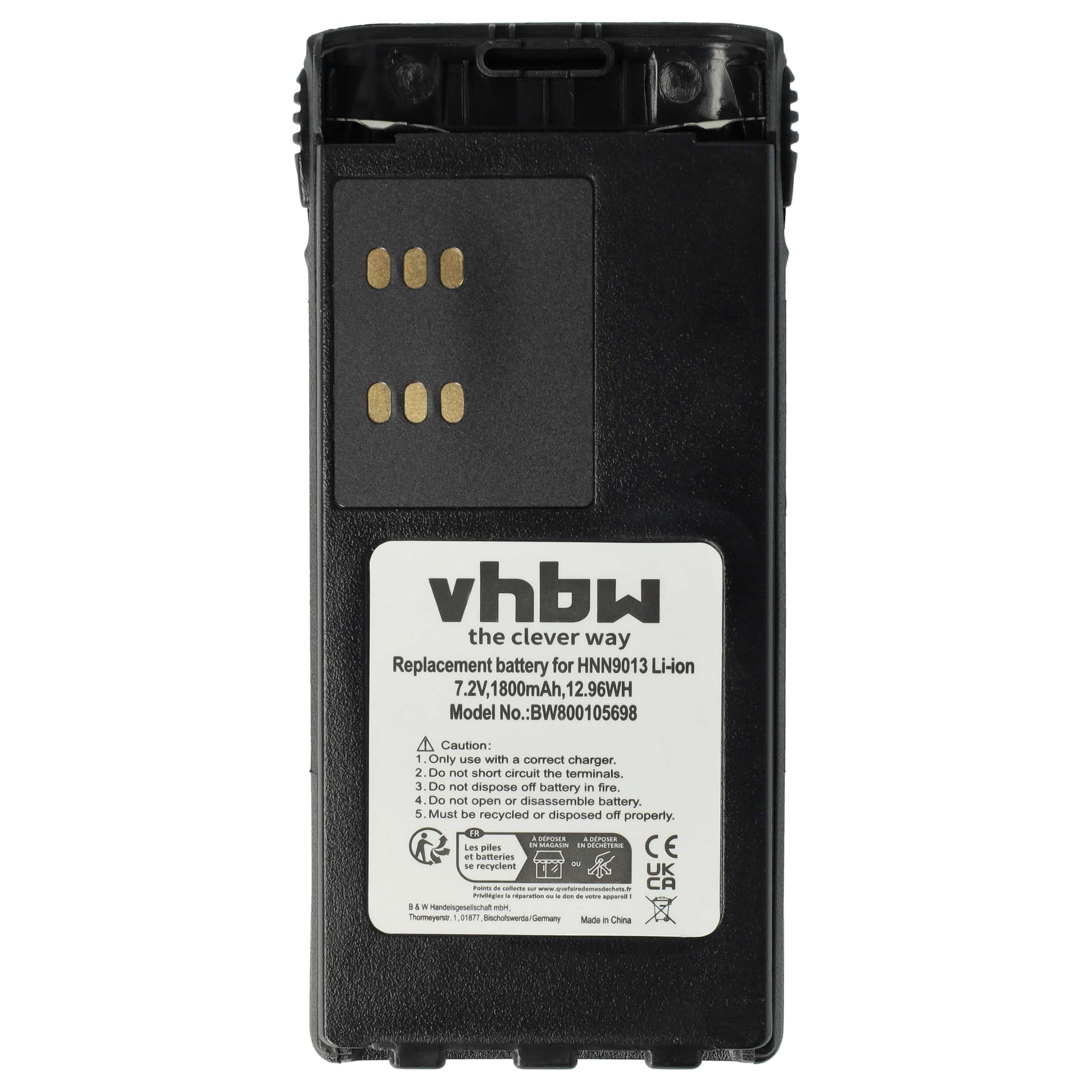vhbw Batería Recargable Compatible con Motorola GP340, GP360, GP380, GP540, GP580, GP640, GP680 Radio (1800 mAh, 7,2 V, Li-Ion)