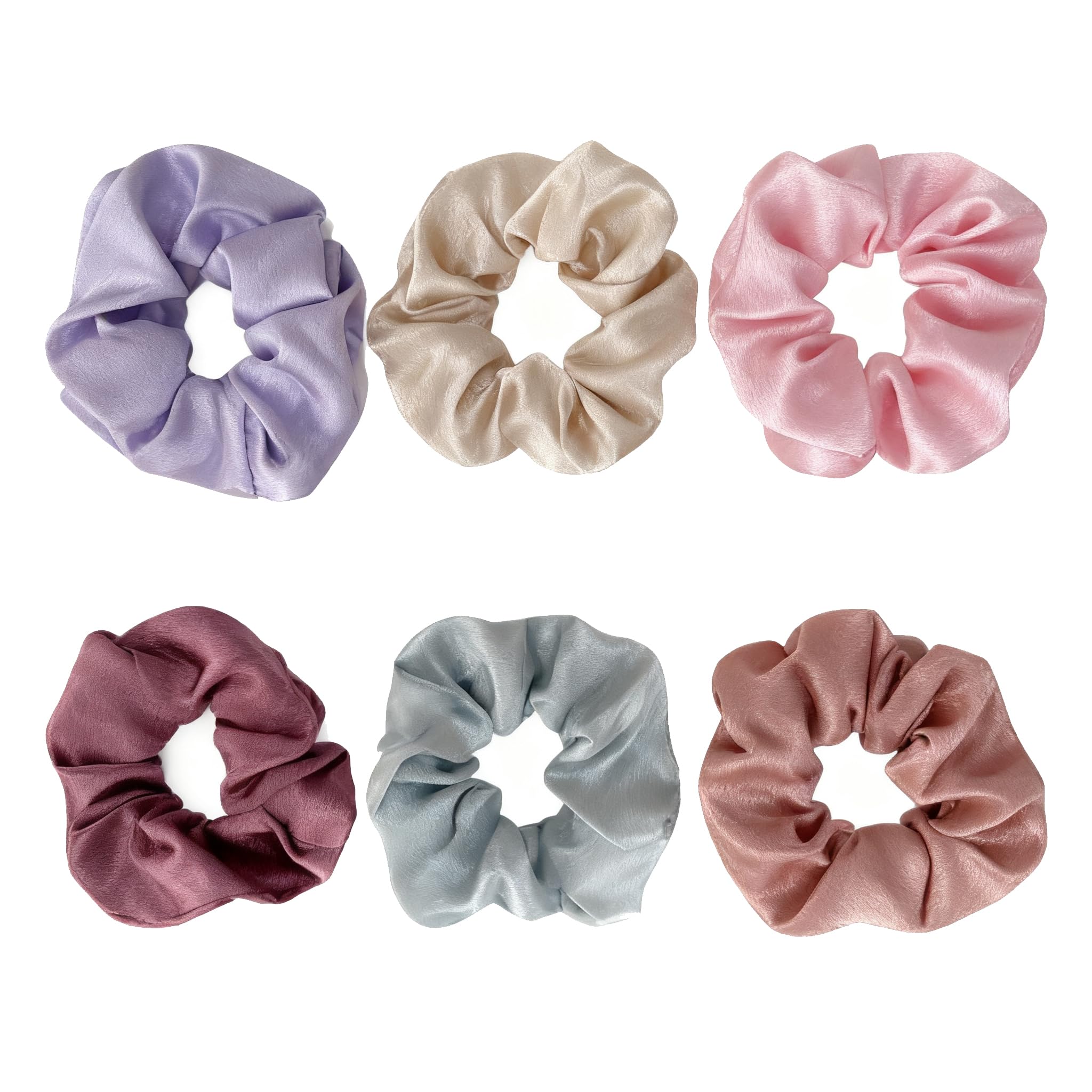 6-Pack Silk Satin Hair Scrunchies Elastic Hair Bands Ponytail Holders Soft Hair Ties Ropes for Girls Ladies Women Hair Accessories Scrunchy Set