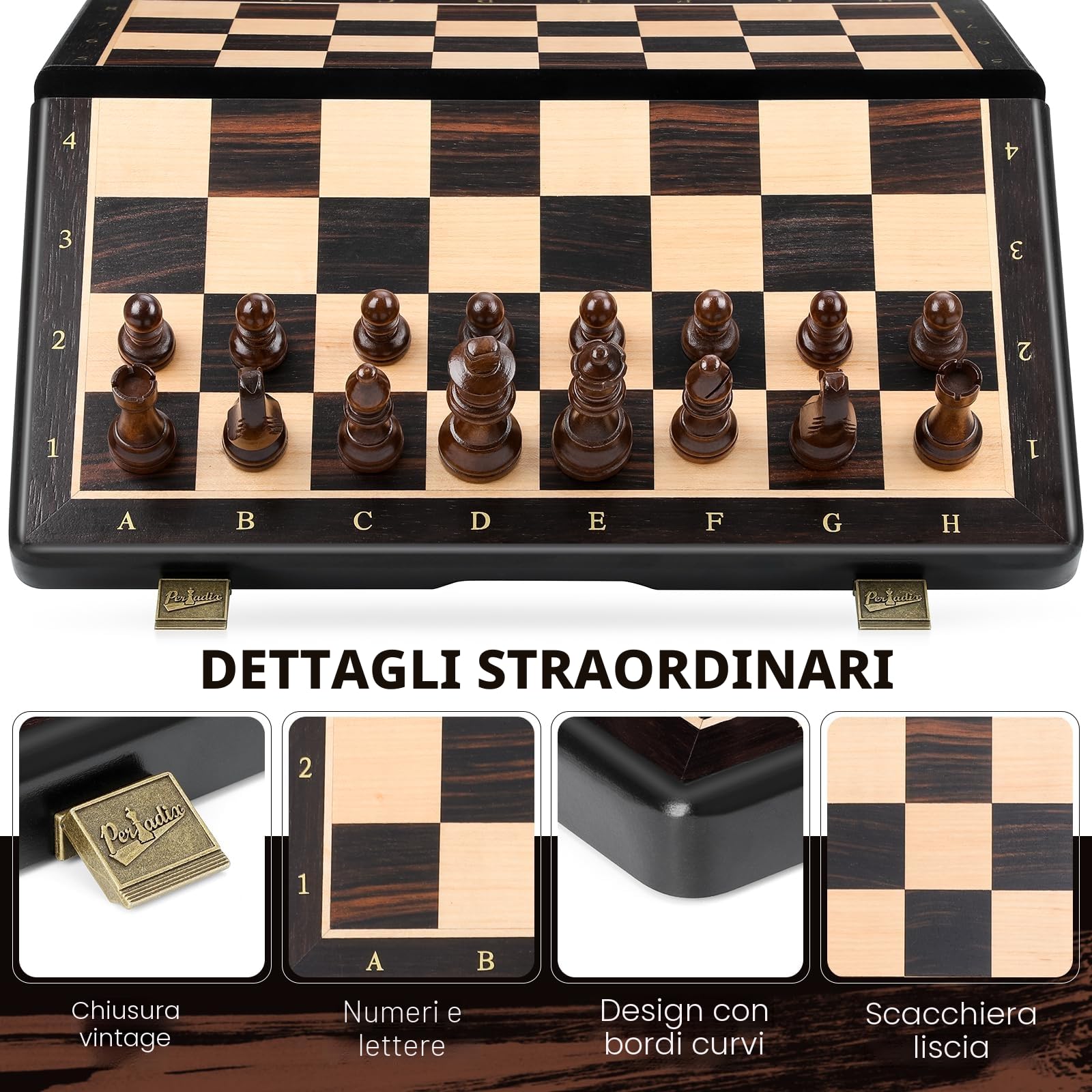 Peradix Set di Scacchi in Legno 38cm, 2-in-1Scacchiera e Dama con Pezzi Magnetici Extra Grandi, Realizzati in Legno Massiccio Pregevole - Perfetto Regalo per Tutte le Età e Occasioni