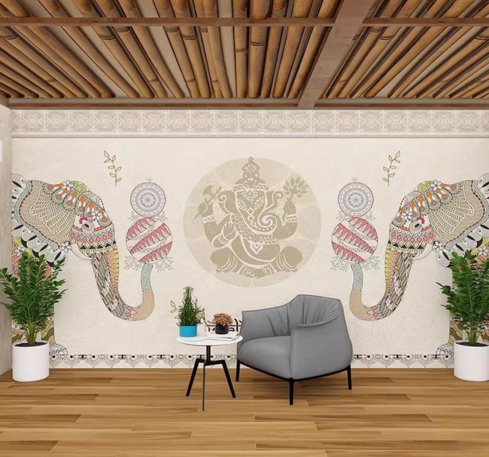 Wallpaper-3D-Xlm 400Cm×280Cm(B×H) Vintage Elephant Café Yoga Studio Beauty Salon 3D Wallpaper Easy Install Feature Office Living Room Sofa Bedroom Tv Background Wall Decoration-400Cm×280Cm