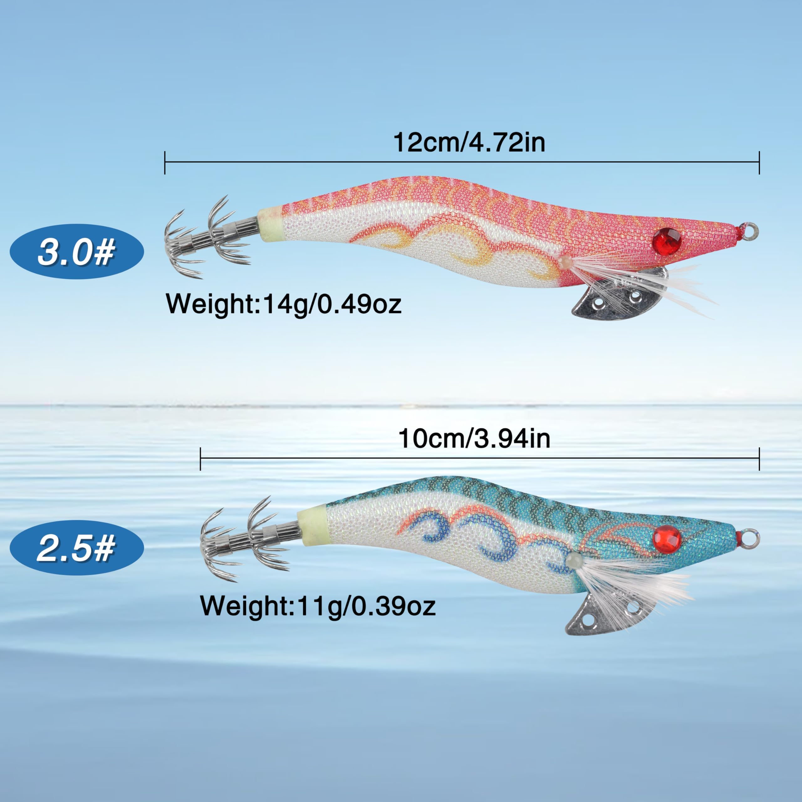 OROOTL Squid Jig - Cebo de pesca para pesca de camarones para pesca de tihtenfish, cebo artificial luminoso, anzuelo de pesca de agua salada