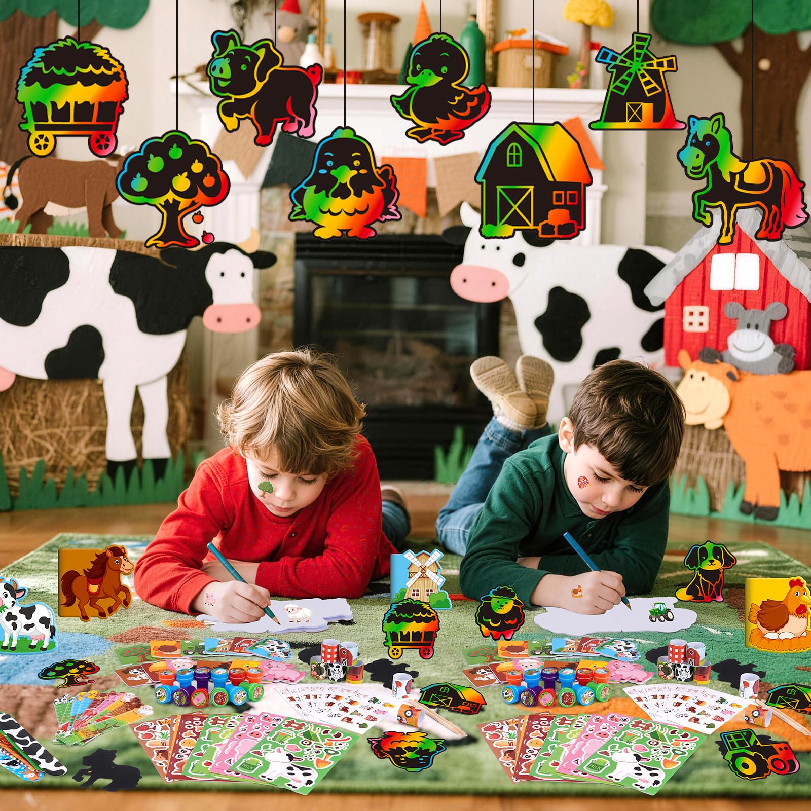 BenLouis 192 pz Fattoria Animali Bomboniere Barnyard Animali Scuola Cancelleria Bulk per Bambini Aula Fienile Regalo di Compleanno Caramelle Goodie Bag Riempitivi Fattoria Decorazione Pinata Premio