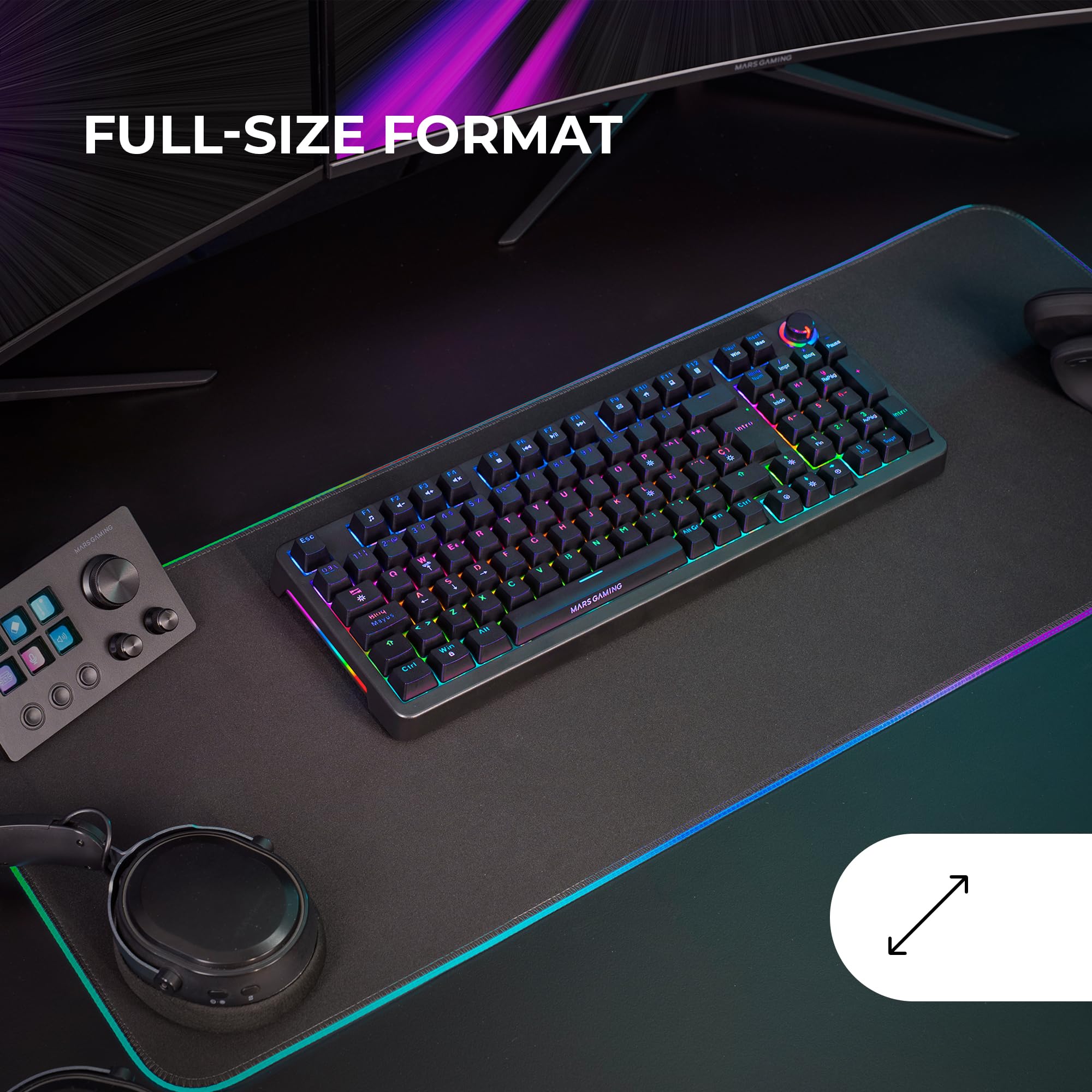 Mars Gaming MKPRO, Español, Teclado Mecánico Gaming Completo, RGB Chroma, Switches Hot-Swap Mecánicos, Antighosting, Rueda de Control, Software, Multiplataforma, Switch Azul, Negro