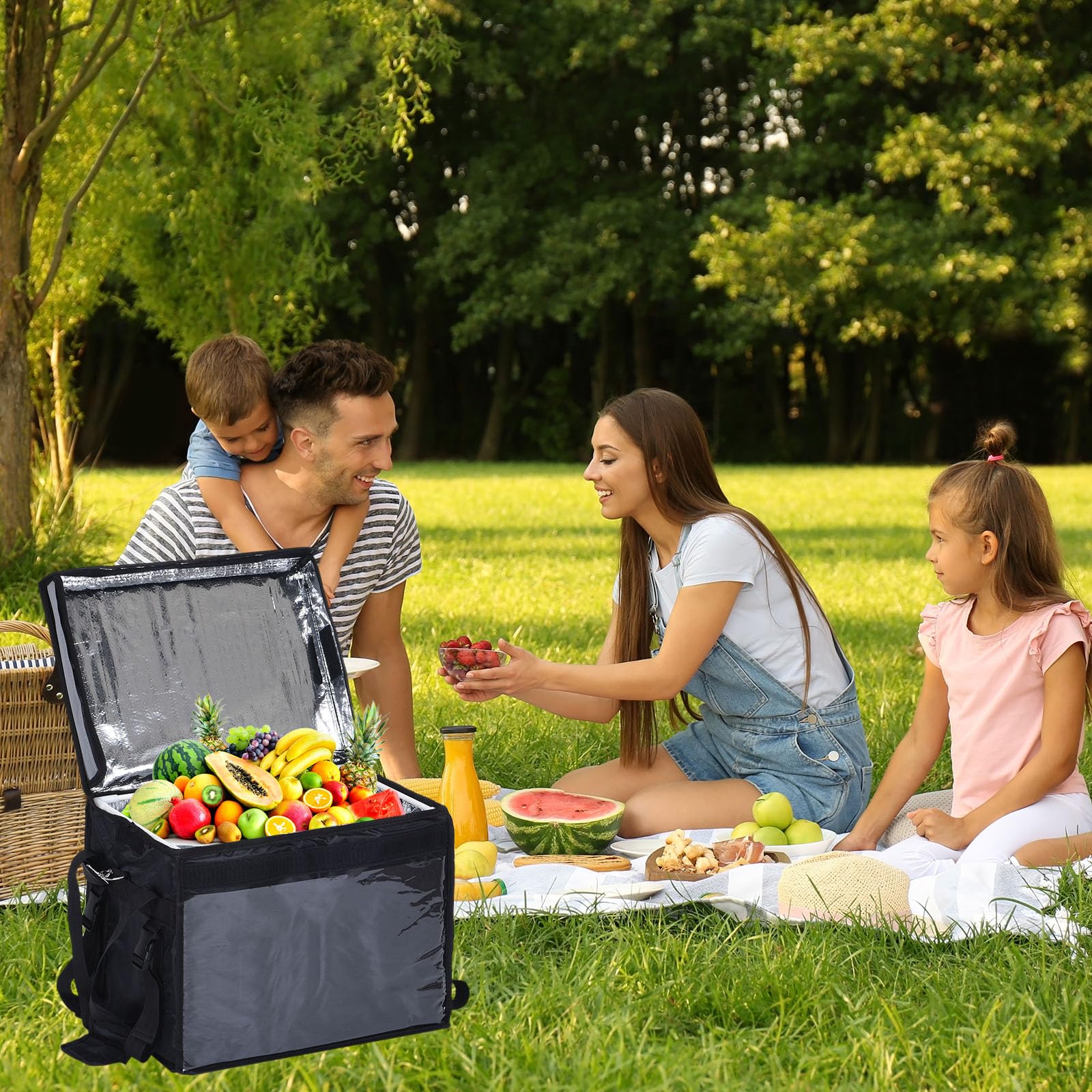 PATIKIL Térmica Bolsa para Comida Entrega XXL, 18.1"x13.4"x13.4" Térmica Entrega Bolsa con Divisor, Catering Térmica Comida Bolsa para Pizza Caliente/Frio Comida, Negro (48L)