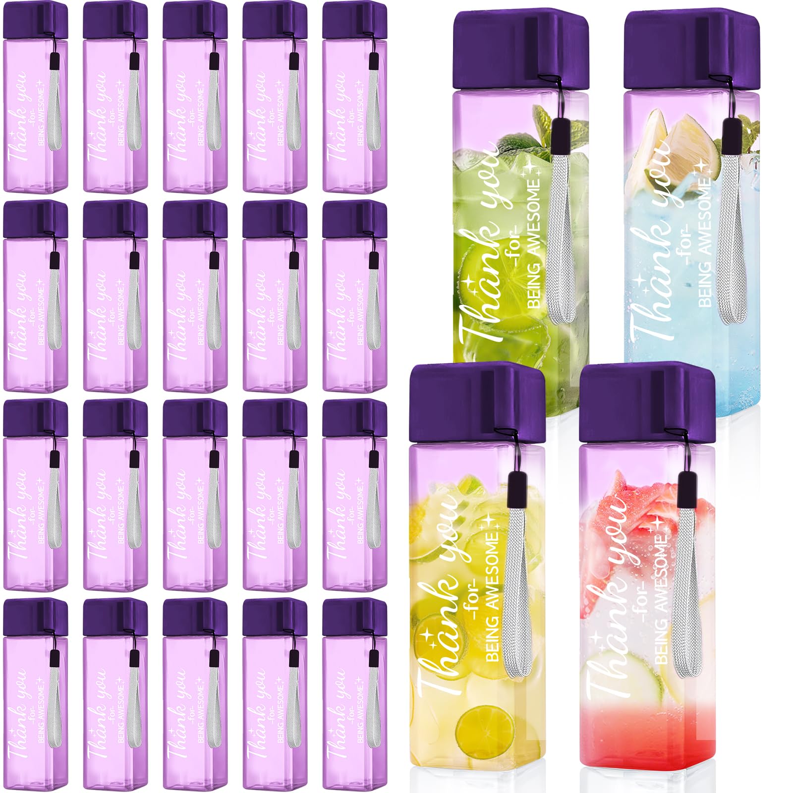 MSYU 24 Stück Dankes-Trinkflaschen, Großpackung, 500 ml, Mitarbeiter-Wertschätzungsgeschenke, 482 ml, Kunststoff-Wasserflasche, wiederverwendbar, inspirierend, Dankeschön-Geschenke für Mitarbeiter