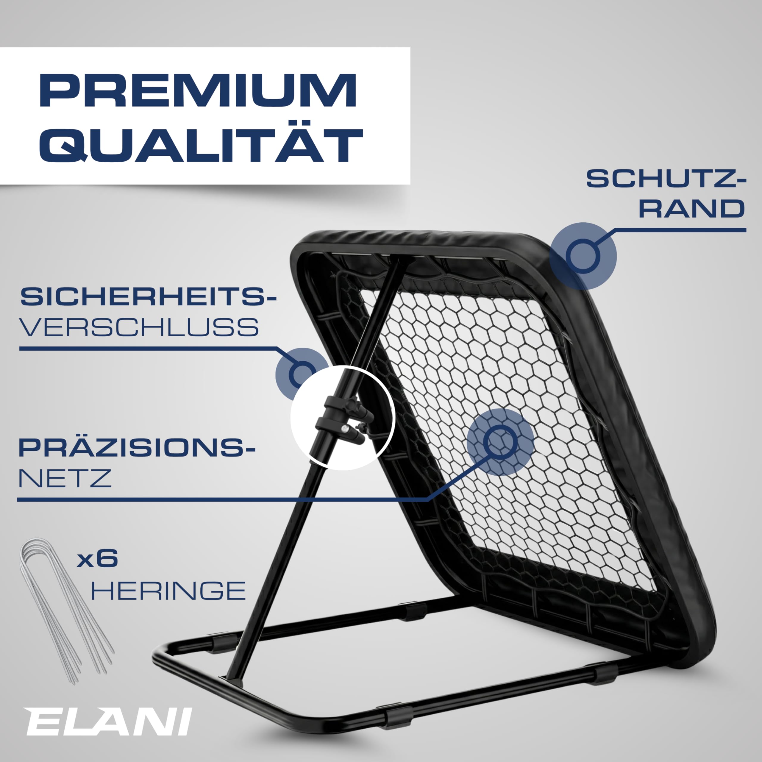 ELANI - Rebounder für Fußball mit Schutzrand & Heringen für sicheren Stand - Fussball Rebounder mit stabilem Rahmen - Tornetz - auch für Handball & Volleyball - Fußball