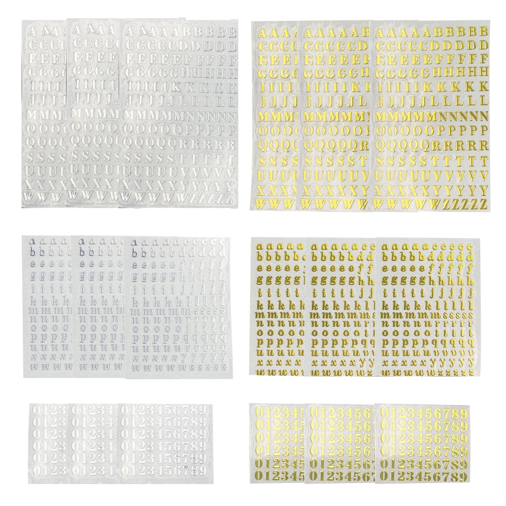 18 hojas de mini calcomanías doradas y plateadas con números del alfabeto, calcomanías autoadhesivas con purpurina para números de letras, mini calcomanías autoadhesivas para decoración de