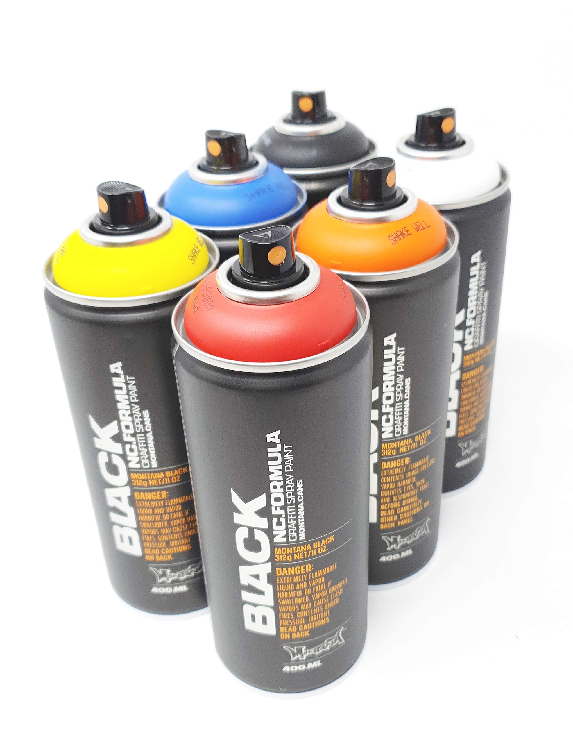 Montana Black Sprühdosen Set, 6 Wildstyle Farben + 10 Ersatzsprühköpfe - 6 x 400ml
