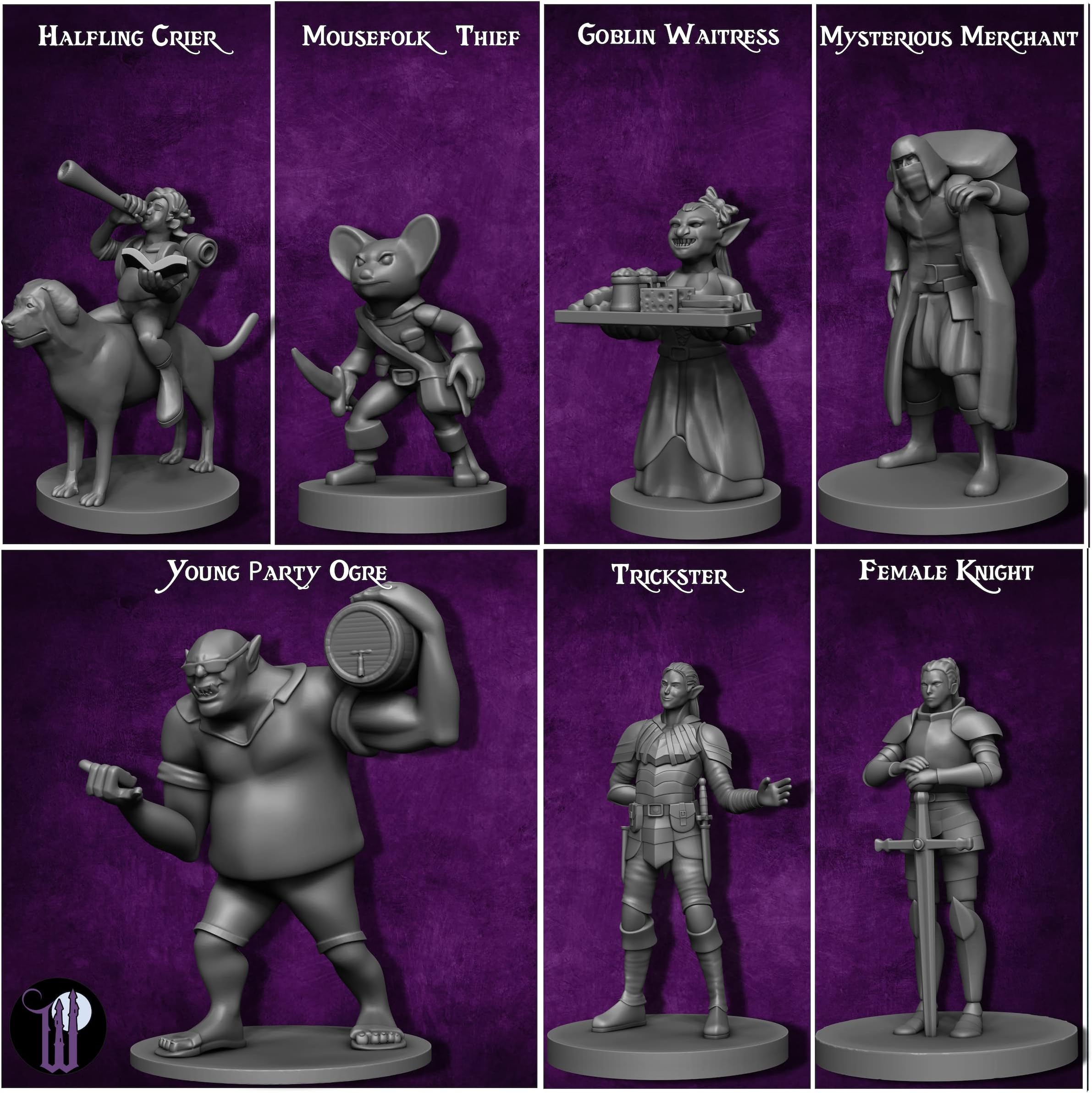 Newcombie 29 Heroic Townsfolk Fantasy Miniatures for DND, Dungeons and Dragons, Tabletop RPG, Unpainted, 28mm Scale