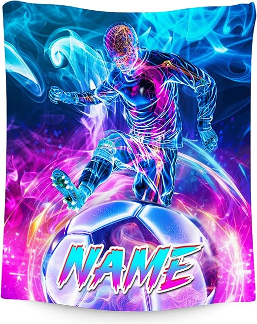 Soccer Blanket Gifts, Personalized Boys Blankets with Name, Custom Sports Theme Throw, Warm Flannel Throw for Kids, 30"x40"