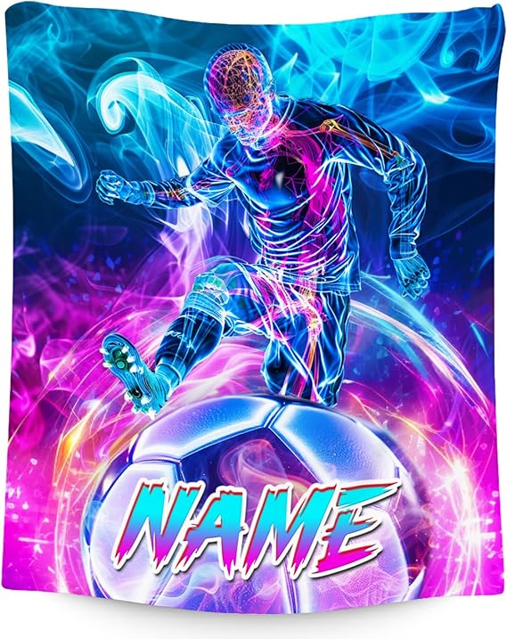 Soccer Blanket Gifts, Personalized Boys Blankets with Name, Custom Sports Theme Throw, Warm Flannel Throw for Kids, 30"x40"