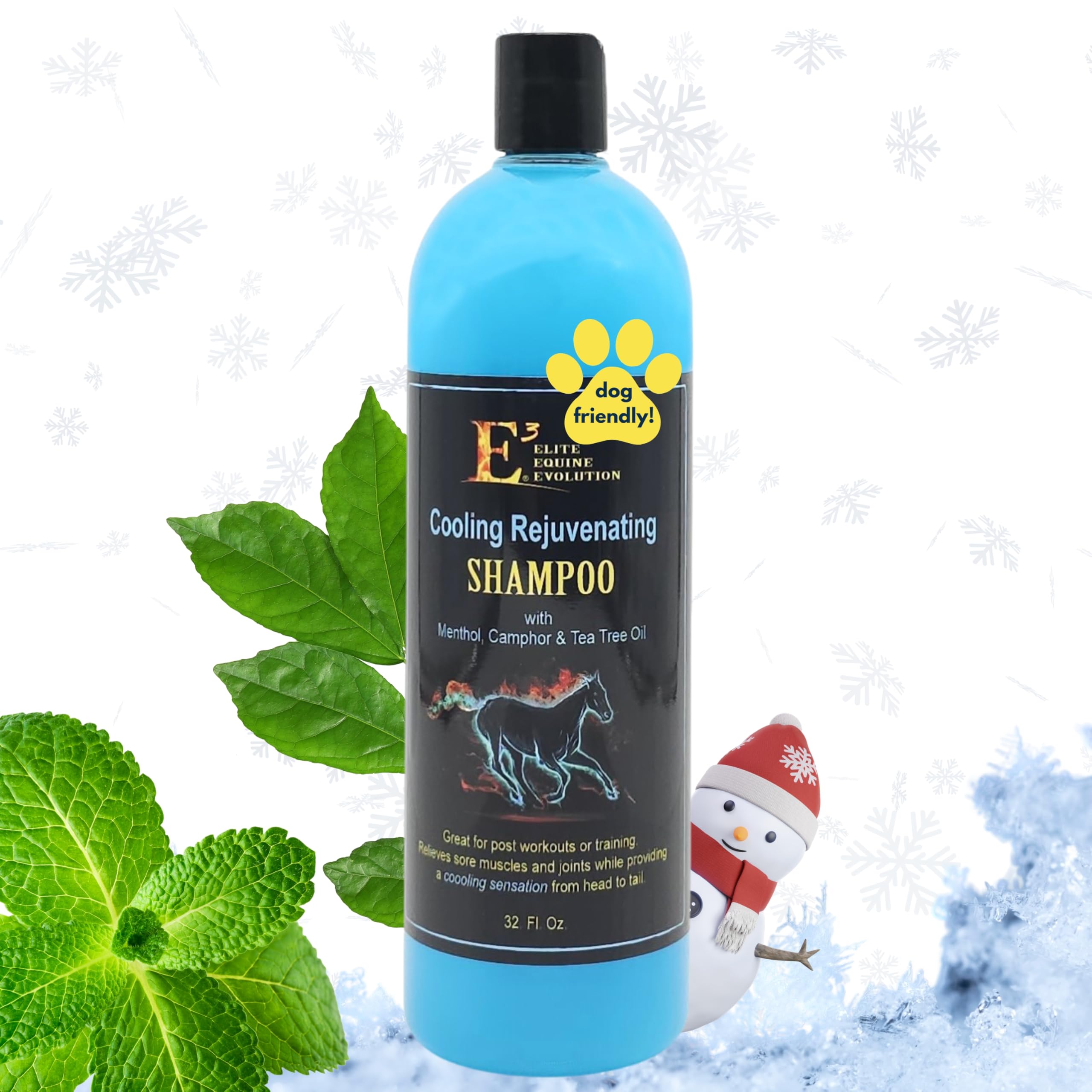 E3 Cooling & Rejuvenating Pets Shampoo - 32 oz - Menthol, Camphor and Tea Tree for Soothing Relief for Horses & Dogs with Cooling Effect