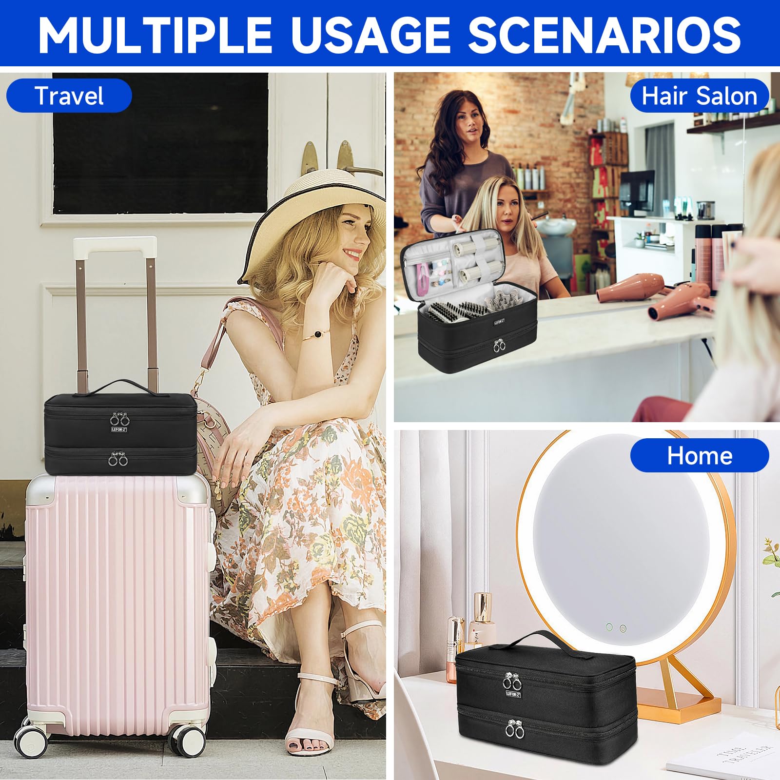 Custodia da viaggio compatibile con lo styler/asciugacapelli Shark Flexstyle, a doppio strato, compatibile con Dyson Airwrap Styler/Supersonic asciugacapelli e accessori, Nero, Compatto