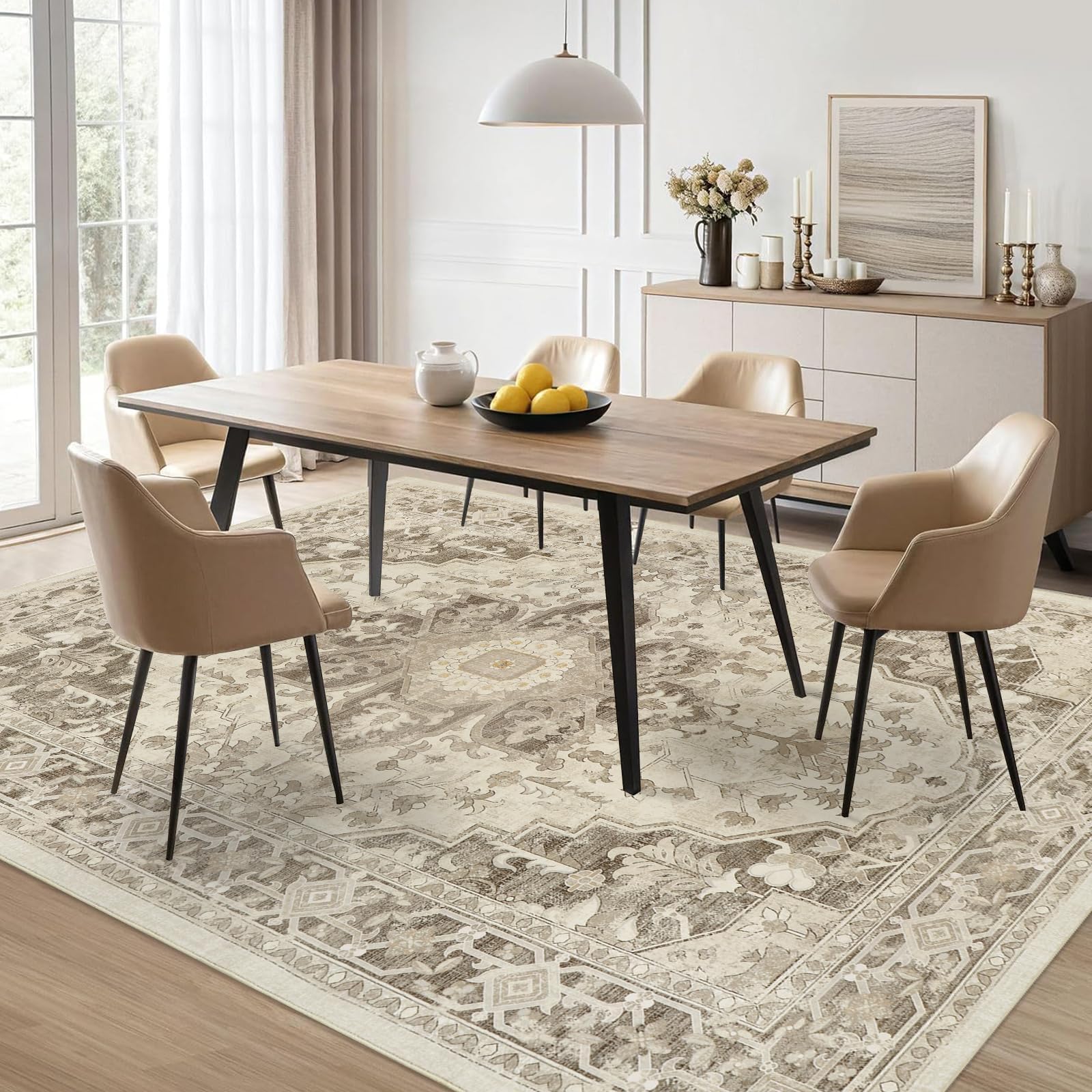 Homcomodar Vintage Teppiche Wohnzimmer Großer Teppich Waschbar Boho Teppiche Weiche Kurzflor Teppich Schlafzimmer für Esszimmer Küche