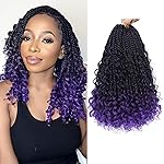 Fulcrum Goddess Box Braids Crochet Hair 12 Inch, 9 Packs Box Braid Crochet Hair for Women, Pre-looped Bohemian Crochet Braids with Curly Ends (12Inch, 1B/Purple)