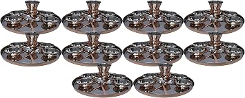 Pack of 10 Set Indian Dinnerware Stainless Steel Copper Traditional Dinner Set Of Thali Plate, Bowls, Glass And Spoon, Diameter 12 Inch