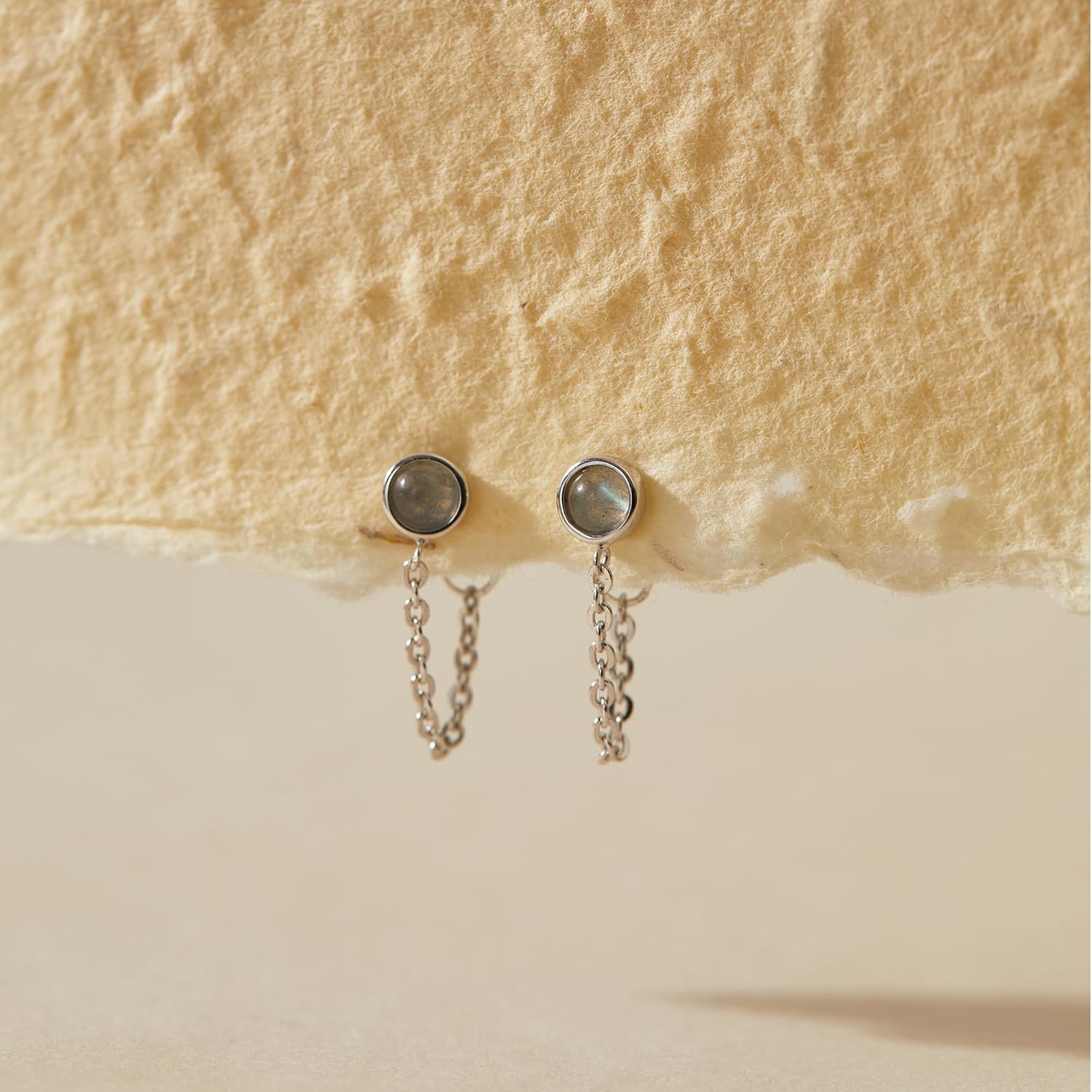 CHIC & ARTSY 925 Sterling Silver Bar,CZ,Ball,Chain Stud Earrings Created Opal,Moonstone,Turquoise Chain Earrings for Women