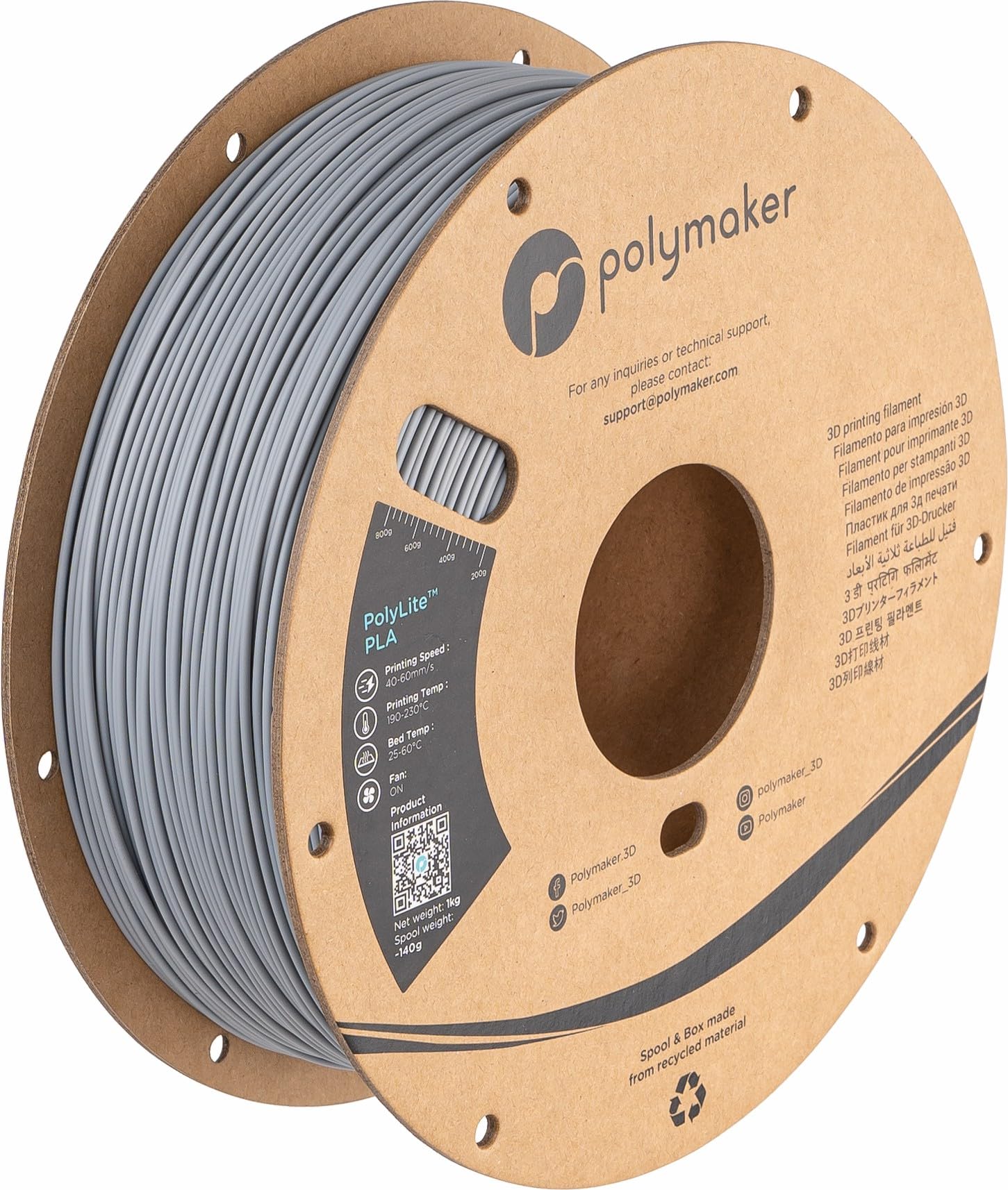Polymaker PA02003 PolyLite Filament PLA 1.75mm 1000g Grey 1 pc(s)
