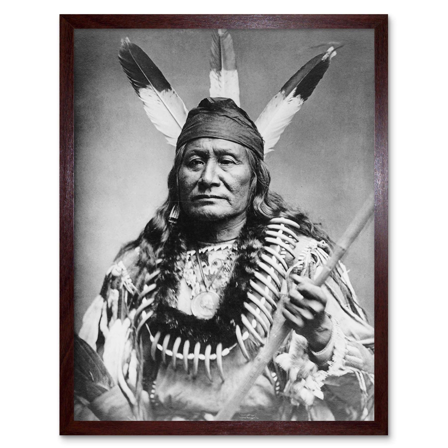 Wee Blue Coo Vintage Photography Portrait Rushing Eagle Sioux Native American Art Print Framed Poster Wall Decor 12X16 Inch