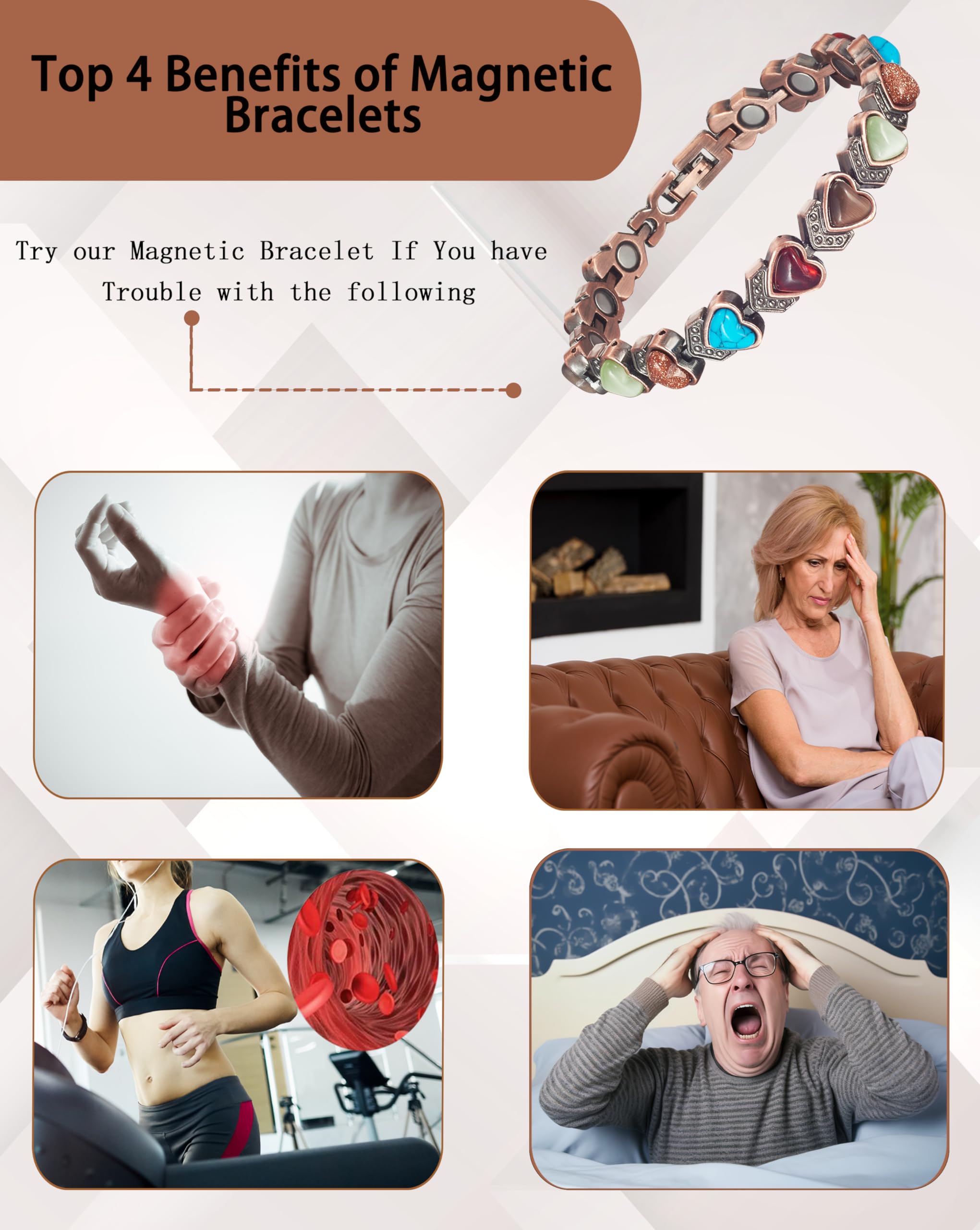 Wollet Magnetisches Kupferarmband für Frauen, magnetische Armbänder für Frauen, türkiser Schmuck mit 3500 Gauss-Magnet (mit Geschenkbox) (Typ A)