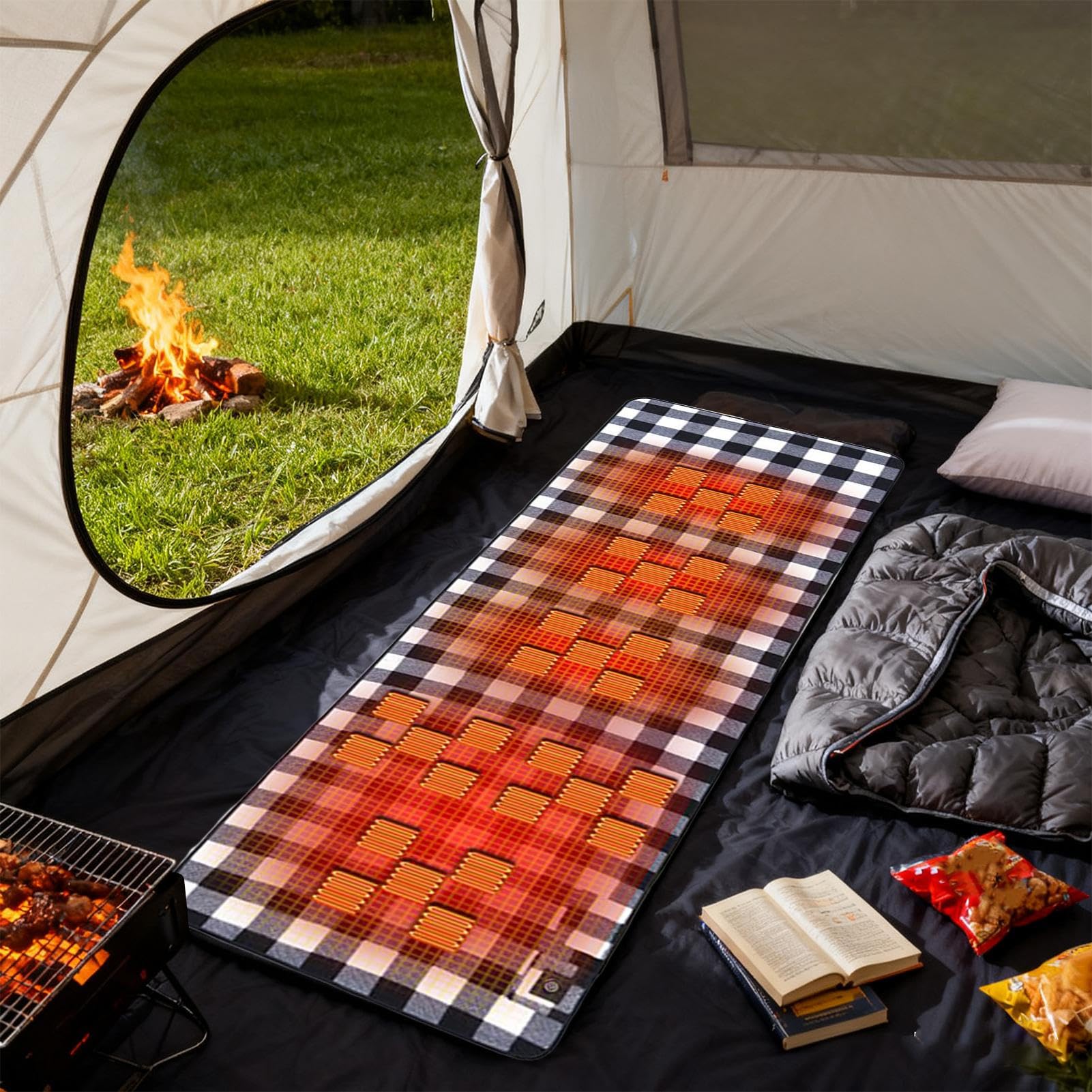 Forro eléctrico para saco de dormir – Manta ajustable de 3 ajustes de calor, inserto de almohadilla térmica portátil, equipo de camping ligero, senderismo, mochilero, picnic al aire libre, viajes