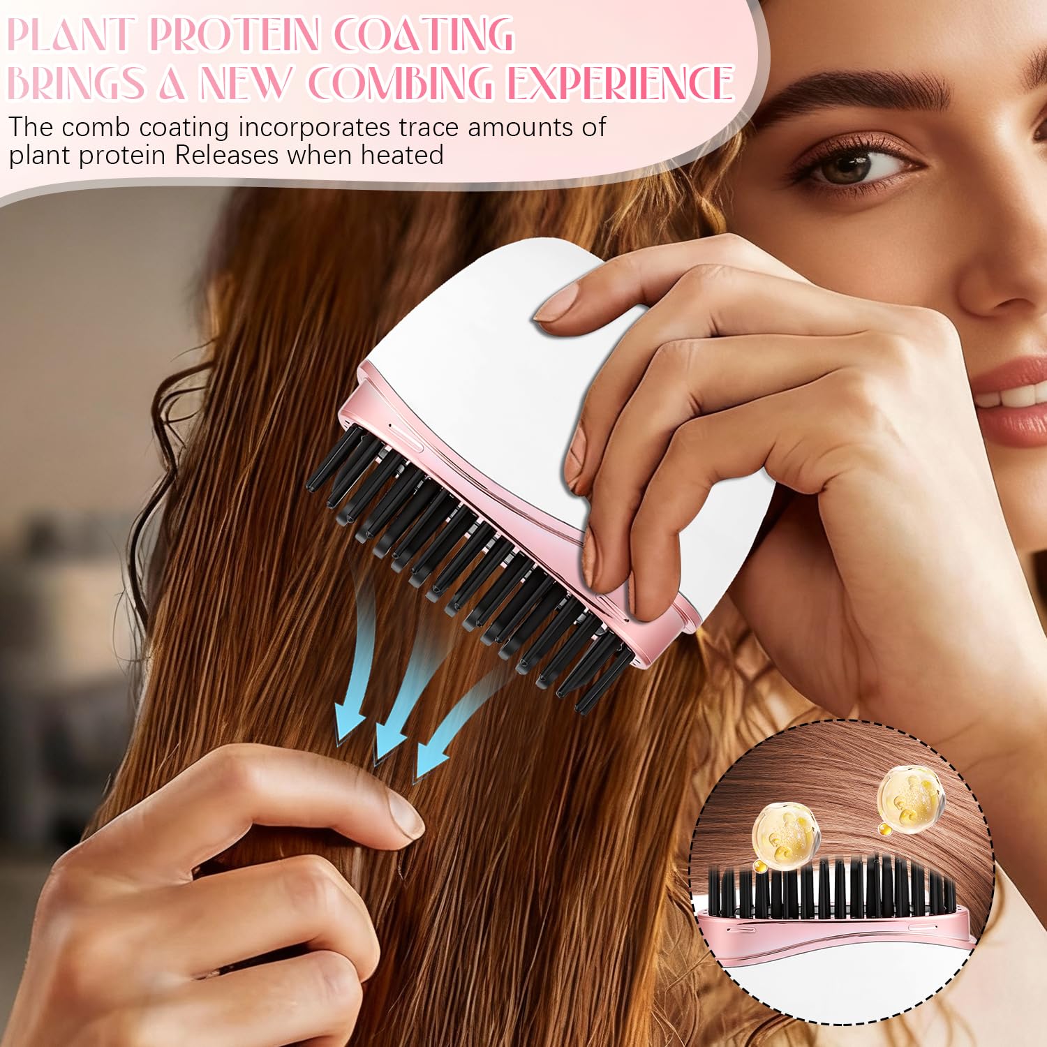 Mini Glätteisen, Mini Haarglätter für Frauen, Neue Tragbare Kabellose Wiederaufladbare Bürste, Schnelle Wärme mit Drei Temperaturreglern, Hitzebeständiger Reisekamm (Weiß)
