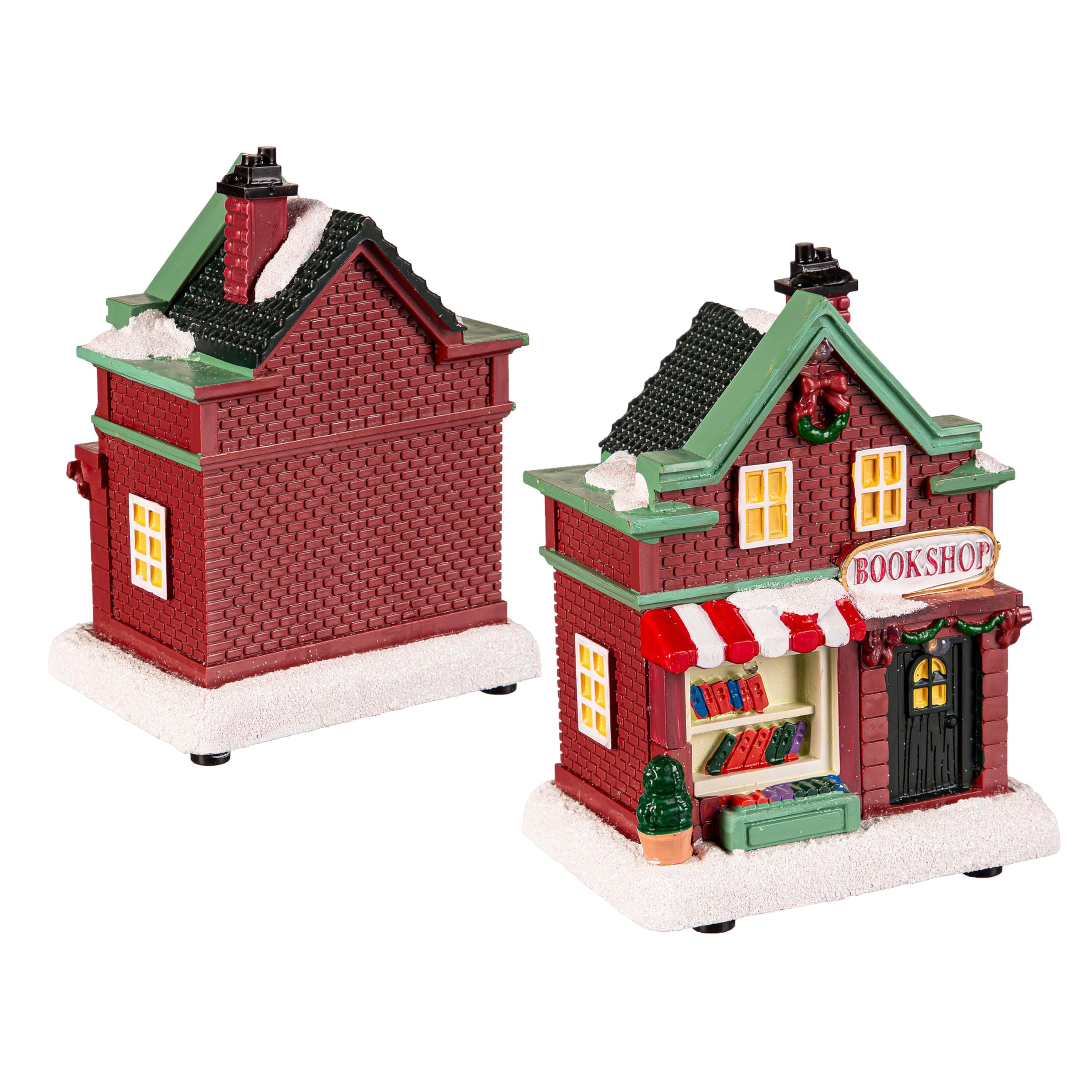 Evergreen - Juego de decoración de mesa de casa de Navidad con luz LED, figuras en miniatura de Navidad para decoración de Navidad