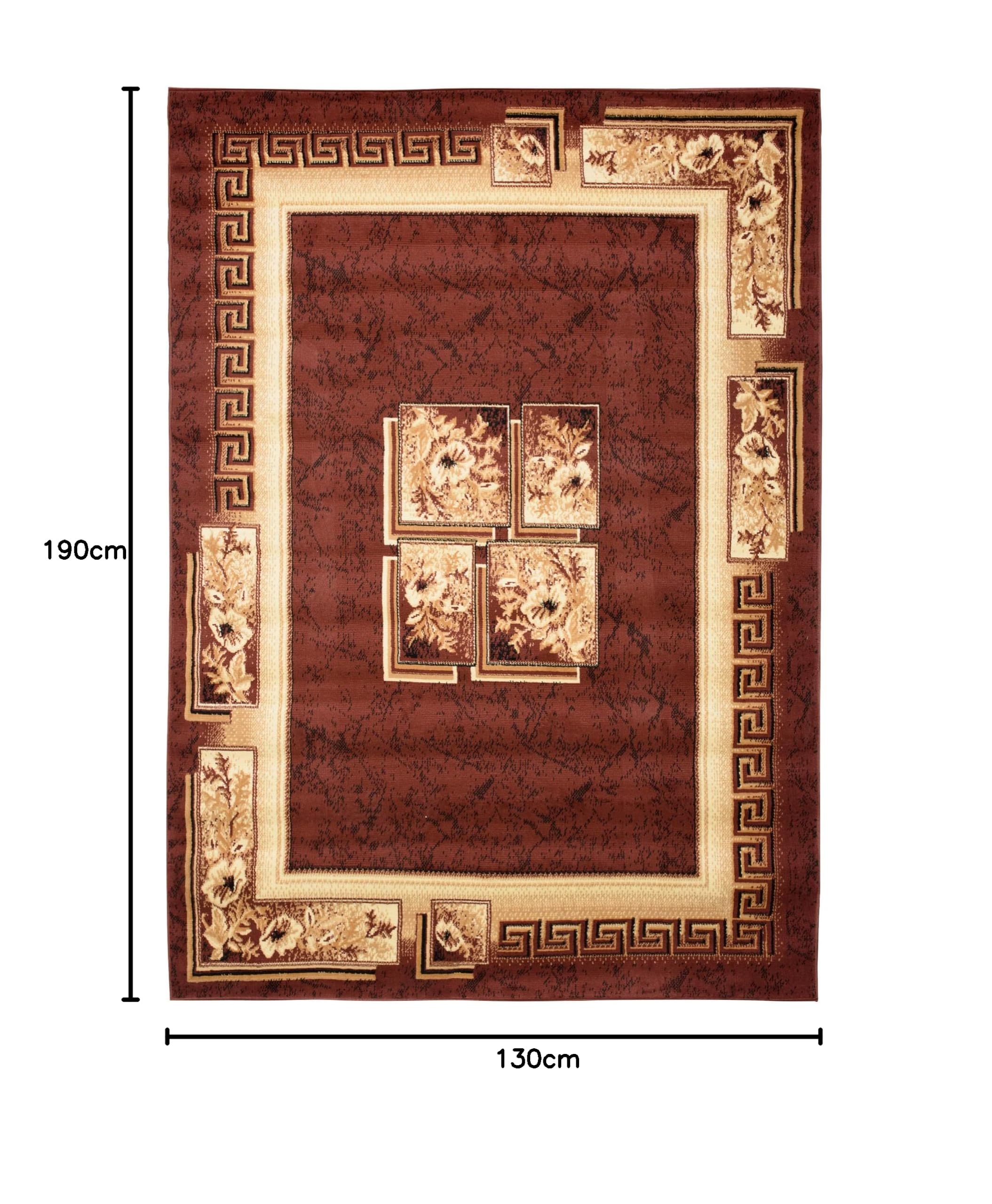 TAPISO Atlas Tappeto Salotto Moderno Pelo Corto Design Astratto Fiori Cornice Motivo Geometrico Floreale tonalità Marrone Oeko-Tex Soggiorno Sala Camera Ufficio 130 x 190 cm