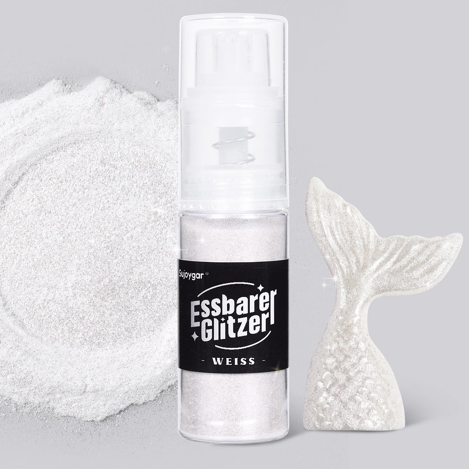 Essbarer Glitzer - 10g Weiss Glitzer für Getränke Essbares Glitzerpulver, Lebensmittelfarbe Pulver Goldpulver, Metallisch Glitzerpuder Glitzerspray für Cocktails, Schokolade, Kuchen, Fondant