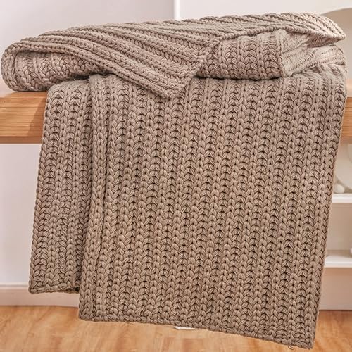 Miniatura 3 de WESHIONGOO Manta de punto trenzado grueso para sofá, manta decorativa de punto marrón, suave, cálida, acogedora, lavable a máquina (marrón, 50 x 60