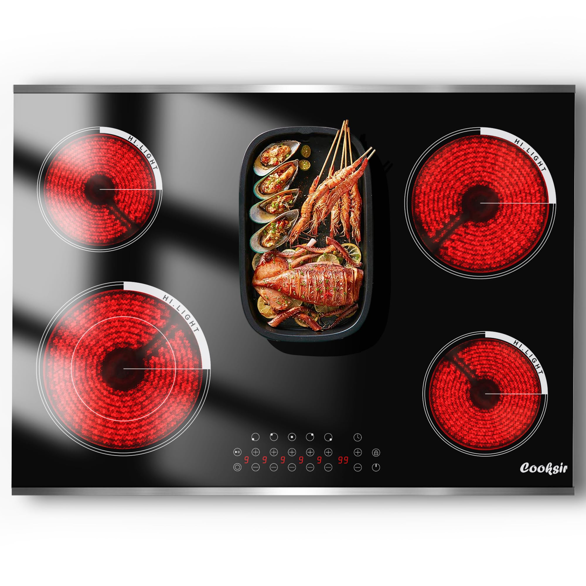 Plaque Vitrocéramique 5 Feux 8600W L77 X P52 Cm, Table De Cuisson Vitrocéramique 5 Foyers Encastrable Plaque 5 Feux - Electroménager