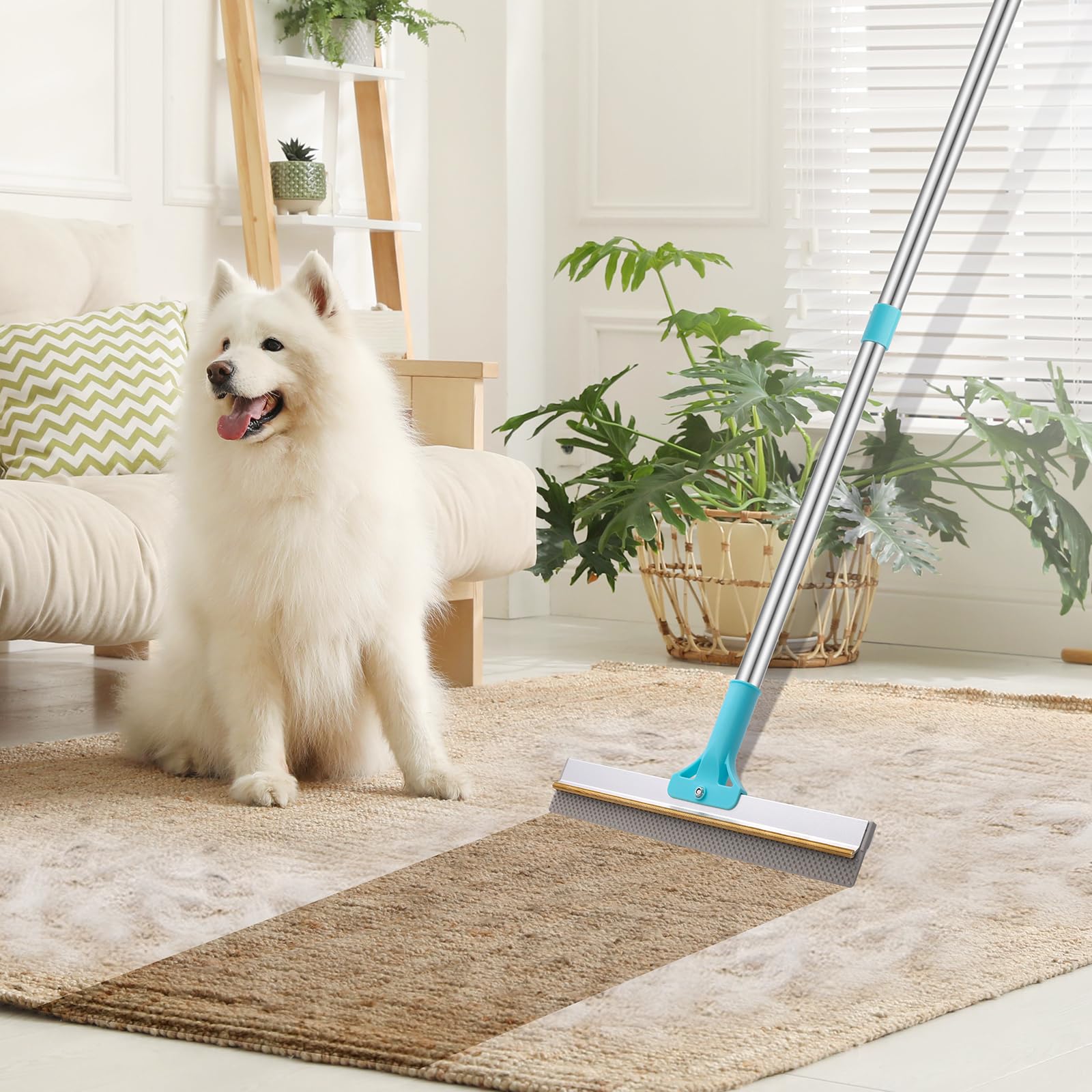 ondware 2-in-1 Carpet Rake for Pet Hair Removal,Reusable Pets Hairs Removal Broom Adjustable Carpet Broom with 54” Long Handle Cat Dog Hair Remover for Rugs Mats Couch Pet Beds