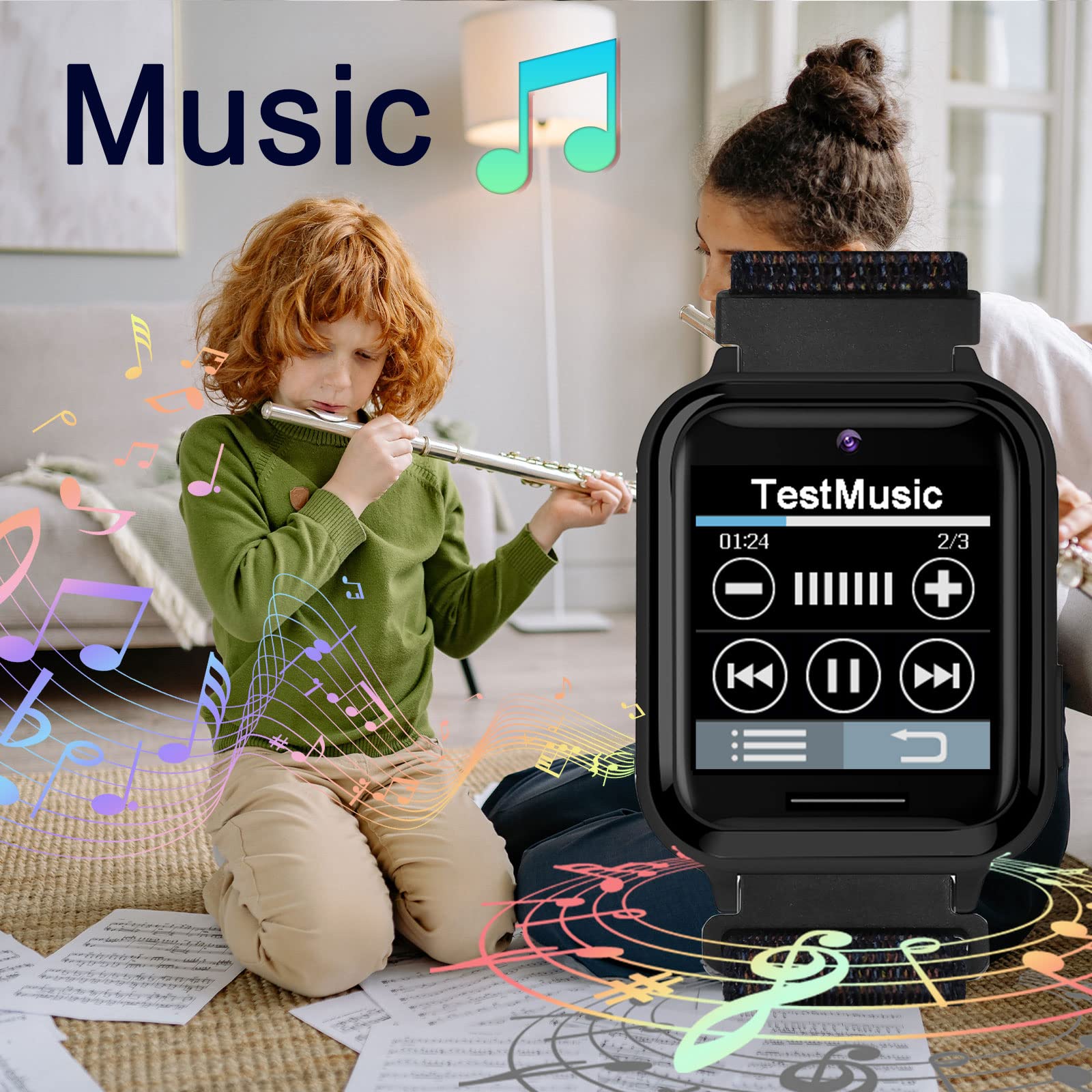 PTHTECHUS Smartwatch per Bambini, Telefono Smartwatch con Lettore Musicale per Ragazzi e Ragazze Giochi SOS Contapassi Touchscreen Fotocamera Orologio per Bambino 4-12 Anni Regalo