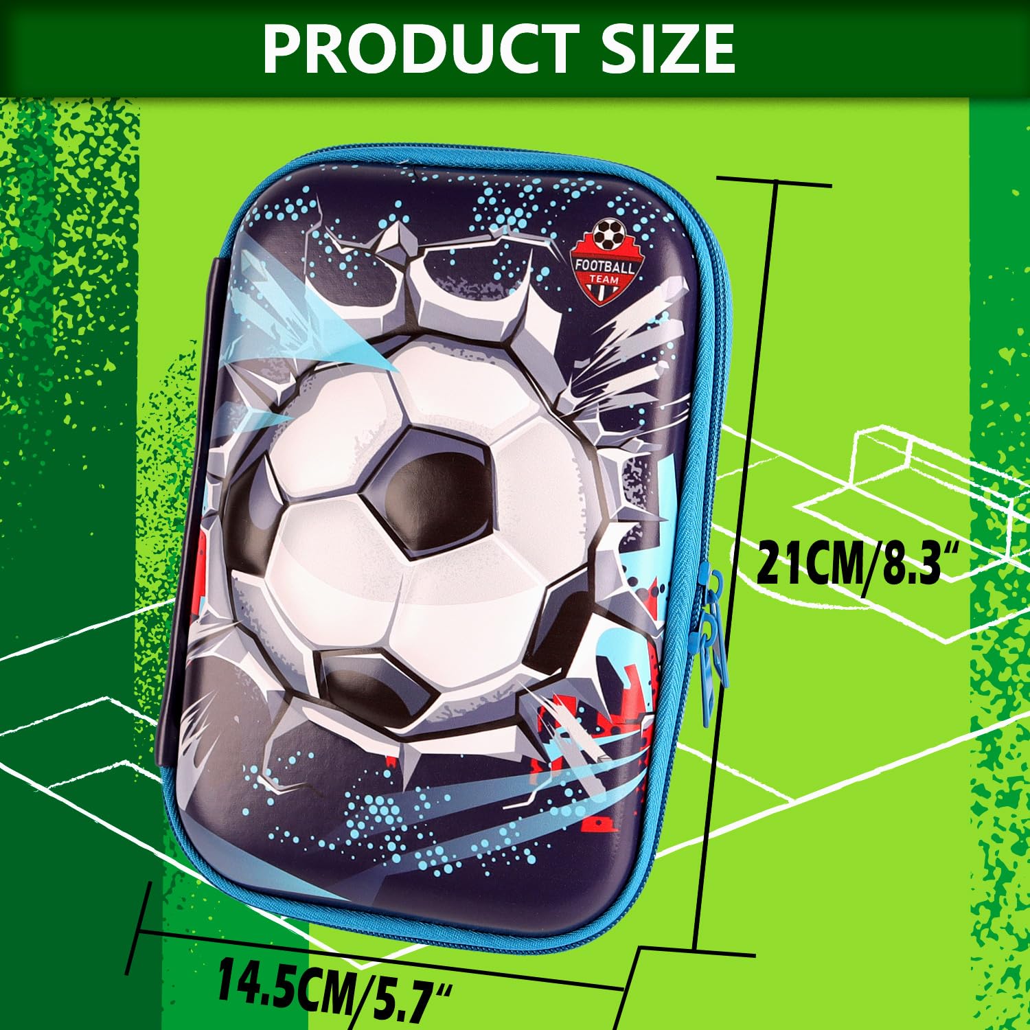 SOOCUTE Cute Pencil Case for Boys Large Capacity Hardtop Football Pencil Box with Compartment for Kids Cool School Supplies Organizer Pouch Bag - Image 2