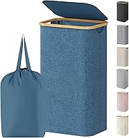 Vista 32 de Lifewit Cesta de lavandería de 80 litros con tapa, cestas de ropa para lavandería con asas de bambú y una bolsa de lavandería extraíble, cesta