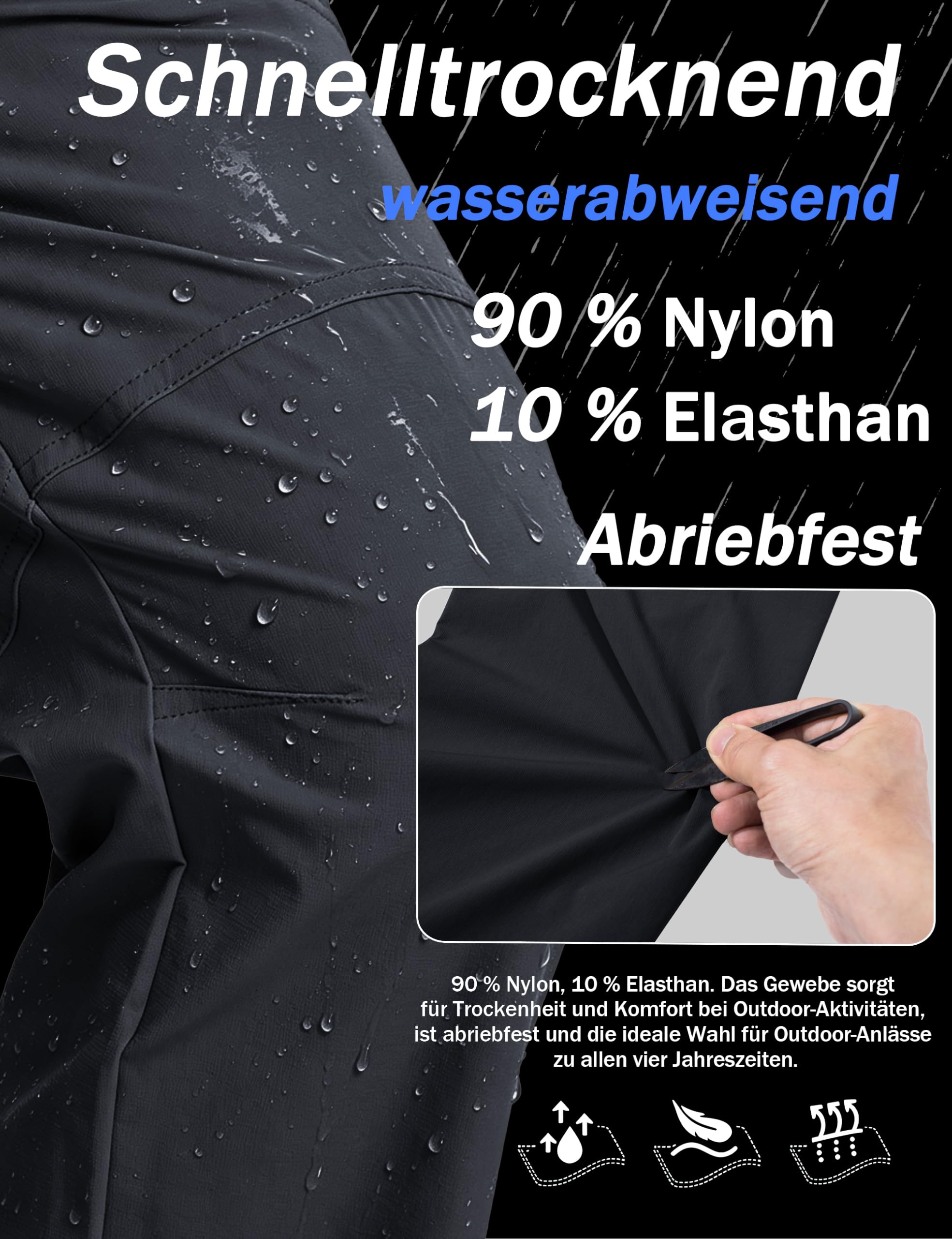 TACVASEN Wanderhose Herren Leichte Cargohose Outdoorhose Multi Taschen
