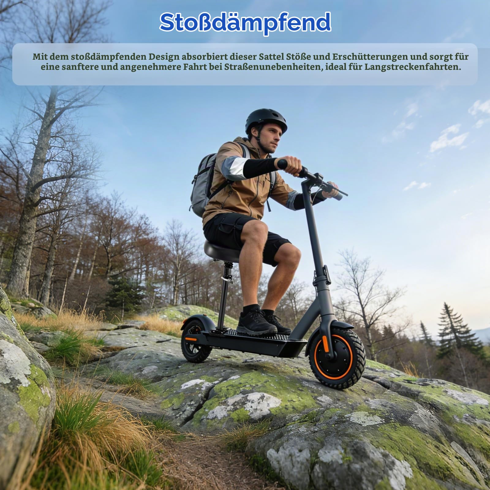 Elektro Scooter Sitz für 13cm-16cm, Elektrorollersitz für Erwachsene Geschwungenen Rändern Fußbretter 55-68cm Höhenverstellbar Faltbar, Erwachsenenroller e Roller Sitz Zubehör