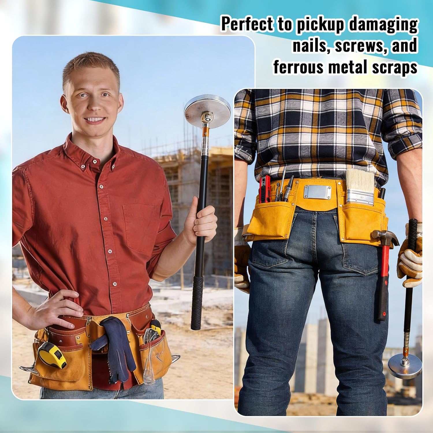 16"-59" Telescoping Magnetic Sweeper Pickup Tool, 50lb Pull Capacity, Extendable Magnet Stick for Safely Retrieve Nails, Screws, and Metallic