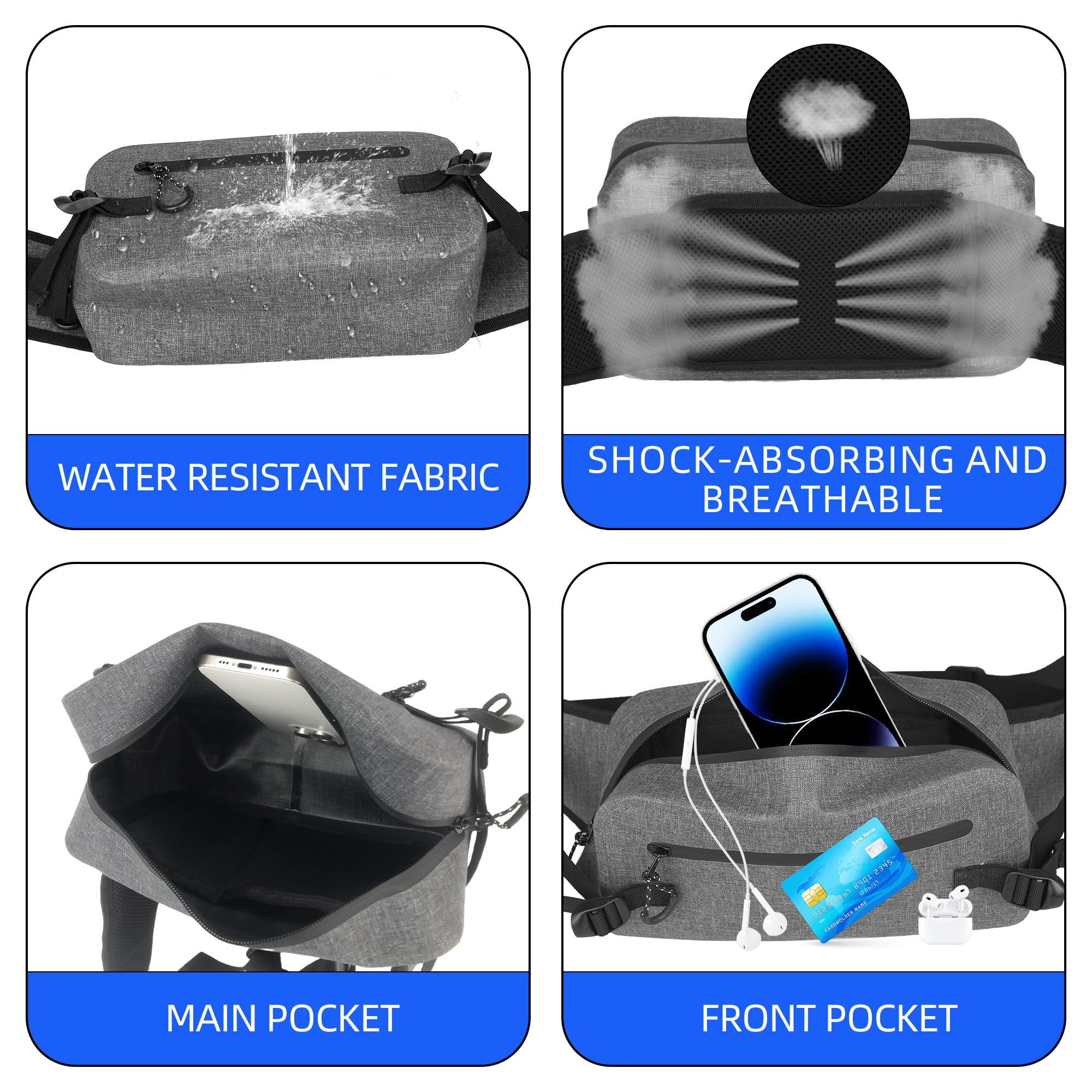 Fanny Pack For Men Women Water Resistant Large Hiking Waist Bag Pack Carrying All Phones For Running Walking Traveling,Hiking, Beach, Outdoor Sports and Light Water Activities