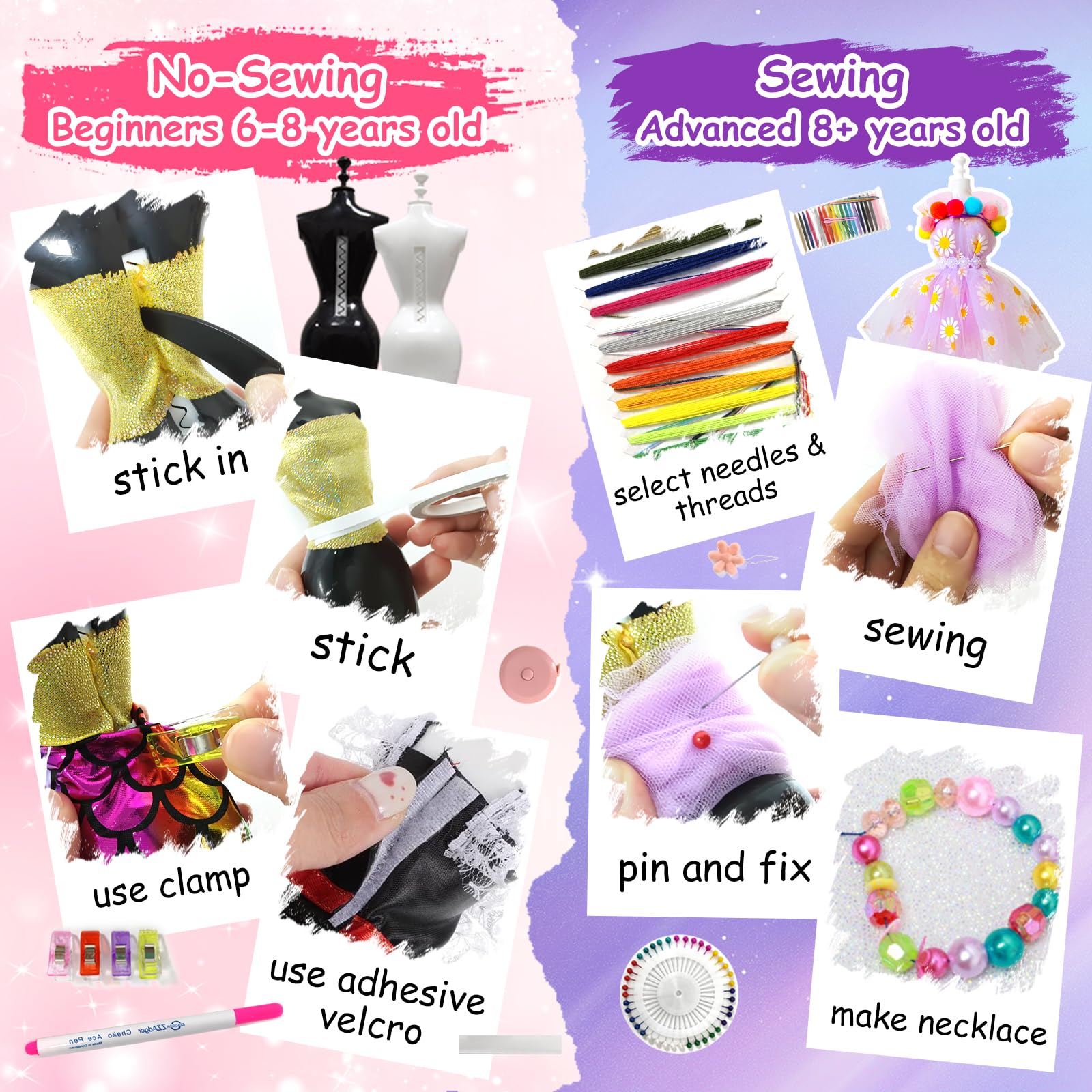 Kit Créatif Mode Pour Enfant – 1000+ Pièces, 30 Tissus, 6 Mannequins – Design De Vêtements – Fille 6-12 Ans