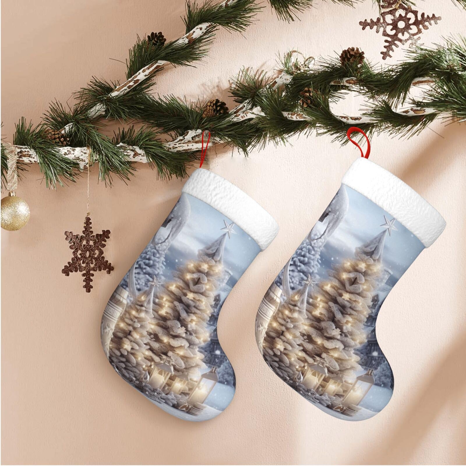 Christmas Winter Christmas Stockings Velvet Xmas Fireplace Hanging Stocking with Plush Cuff Rustic Christmas Santa Stockings for Home Christmas Decorations Party Favor Supplies