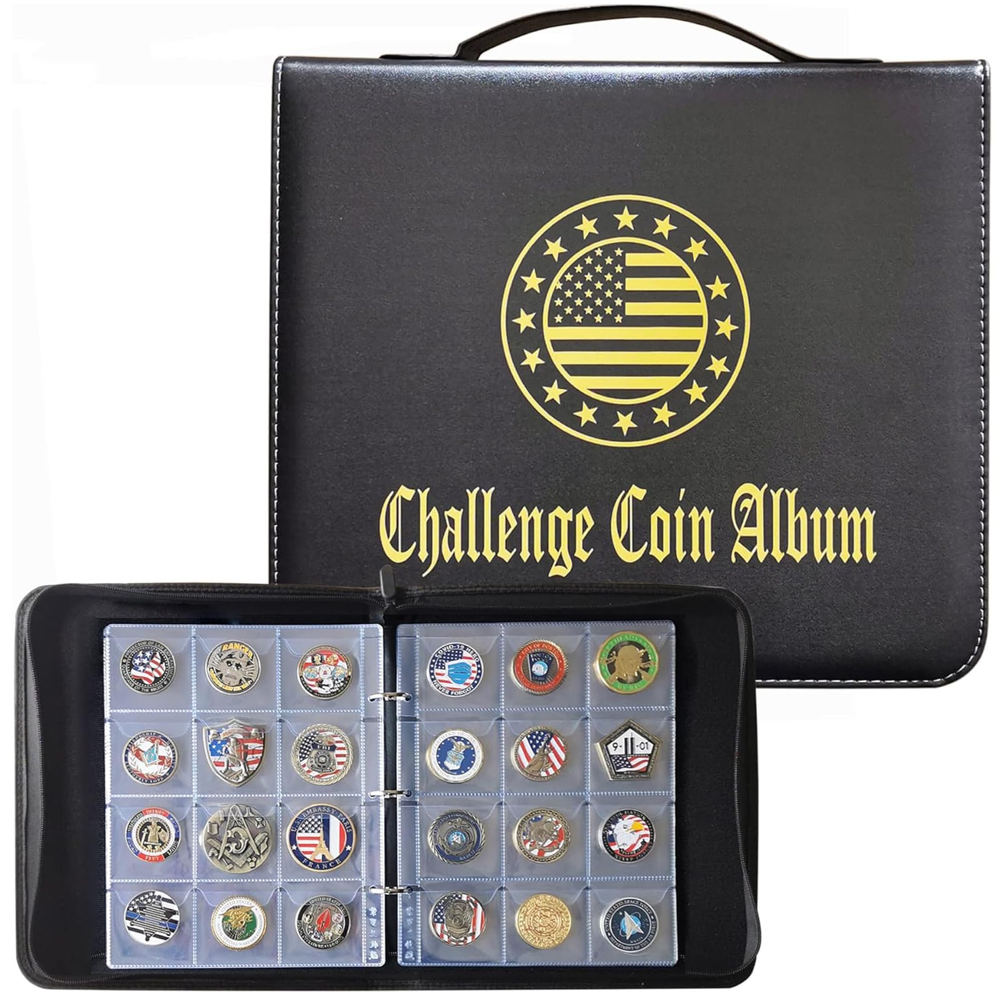 Elegant Black Leather Challenge Coin Display Book: A 120-Pocket Military Coin Collecting Album for Discerning Collectors