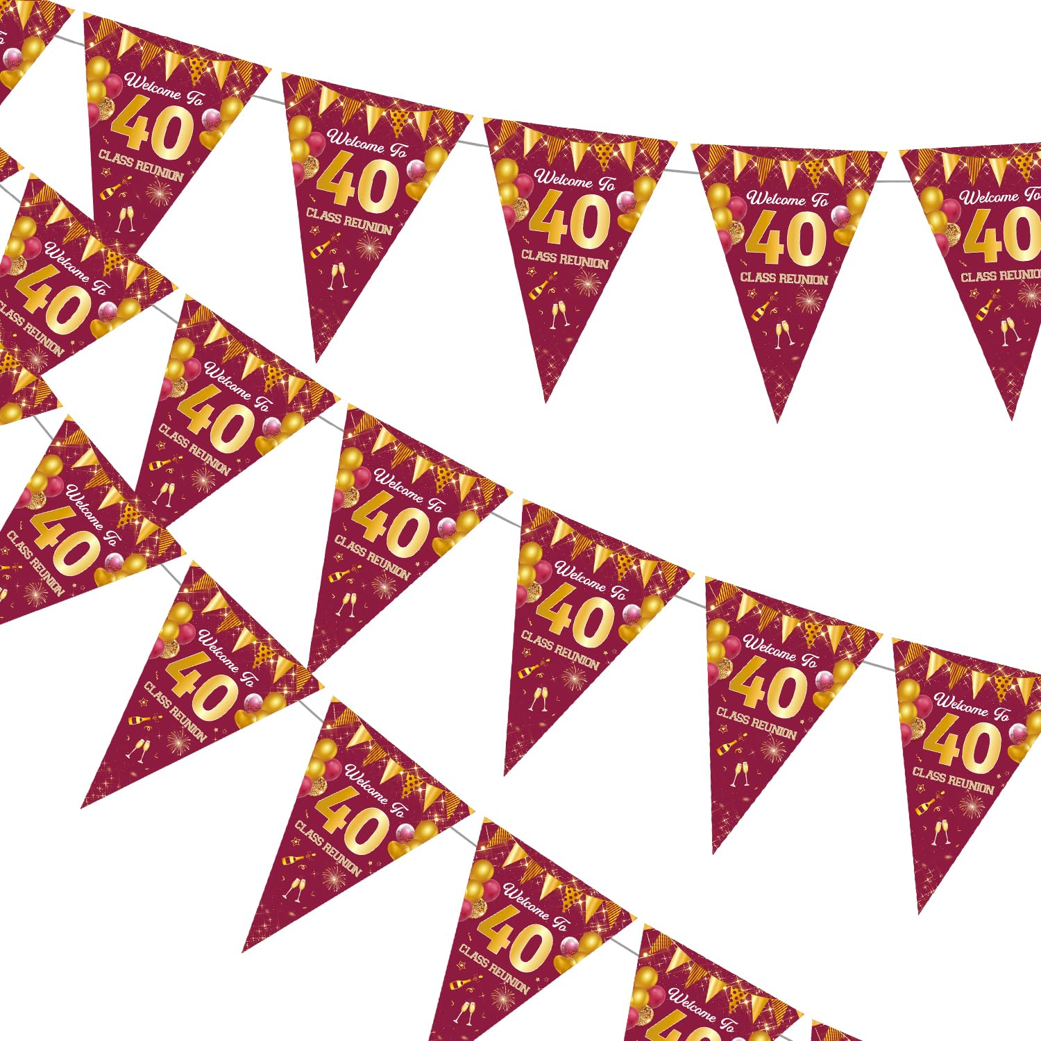 Class 40th Reunion Decorations 3Pcs School Class Reunion Pennant Banners Crimson Welcome Back School Reunion Triangle Pennant Flag