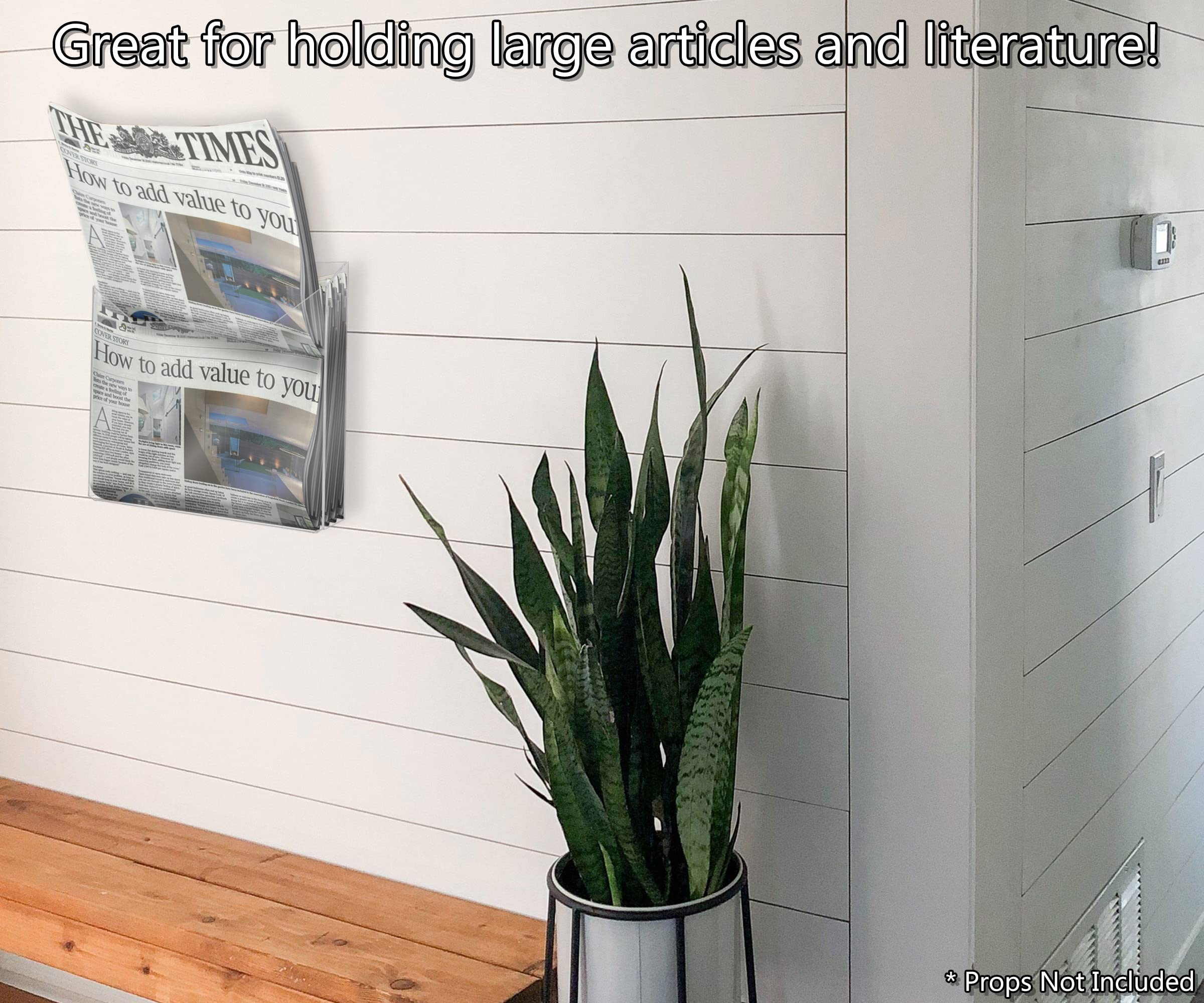 Marketing Holders 2 Pack Extra Large Brochure Holder 13.75” Wide Clear Acrylic Wall Mount Display Rack for Newspapers Patient Charts Catalogs or Large Printed Literature Includes Hanging Hardware