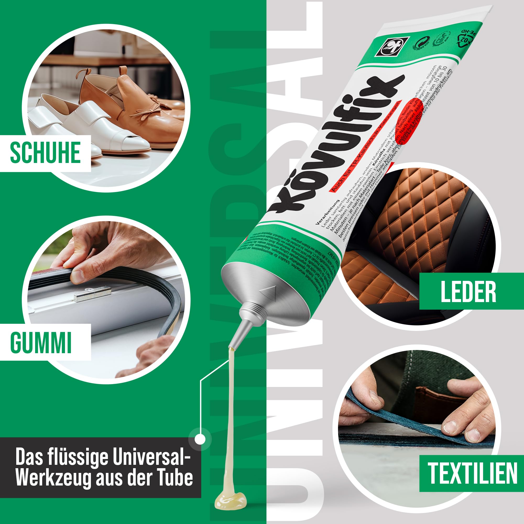 Kövulfix Juego de adhesivos de contacto 240 g + pincel, pegamento para zapatos extrafuerte, resistente al agua y flexible, adhesivo universal para cuero, goma, textiles, zapatos, techos, toldos